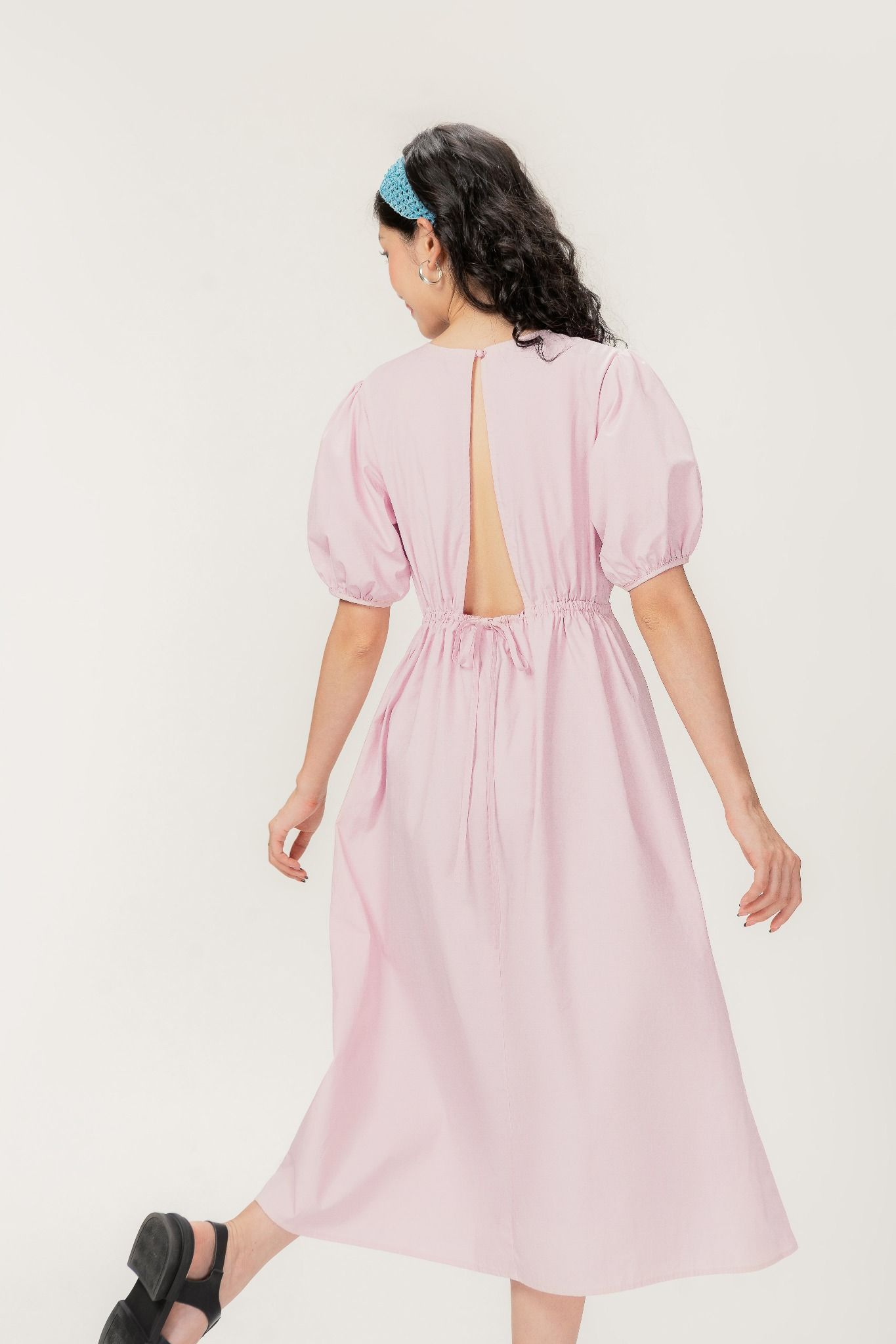 Libe Pale Rose Tie Back Poplin Midi Dress