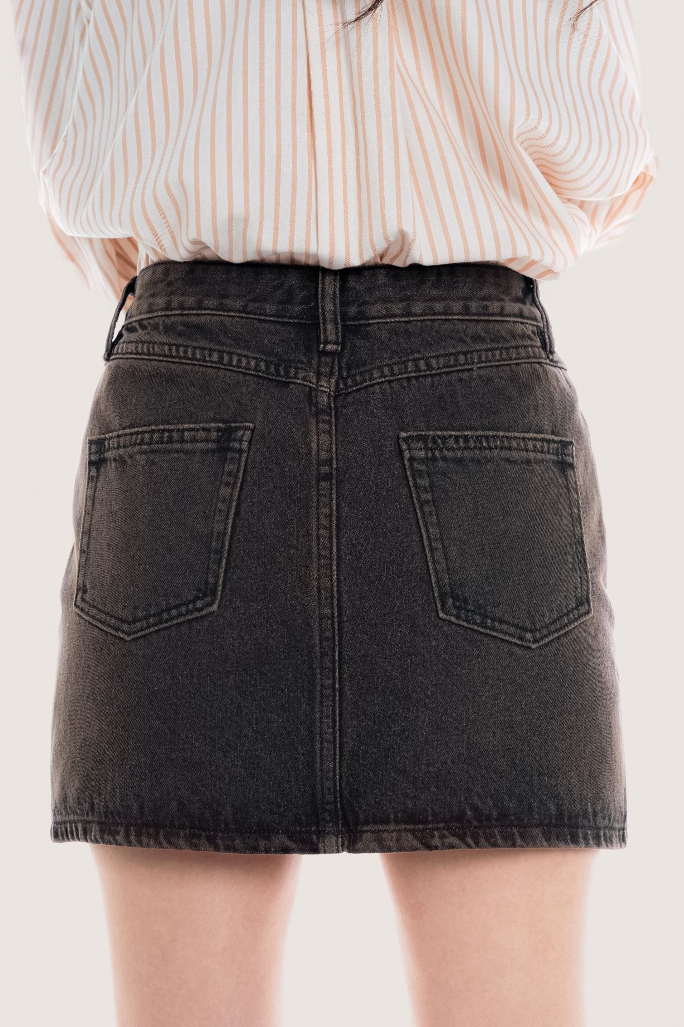  Grey Acid Wash Denim Mini Skirt 