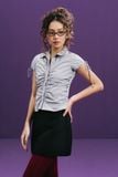  Neutral Grey Short Sleeve Ruched Shirt 