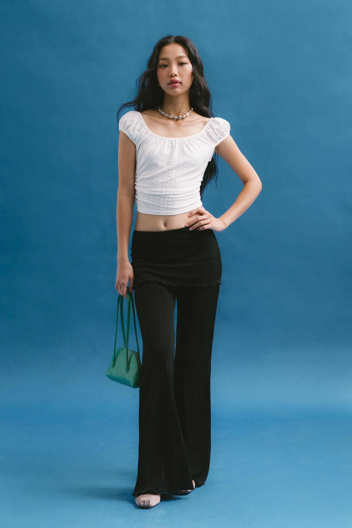  Black Stretch Flared Skirt Pants 