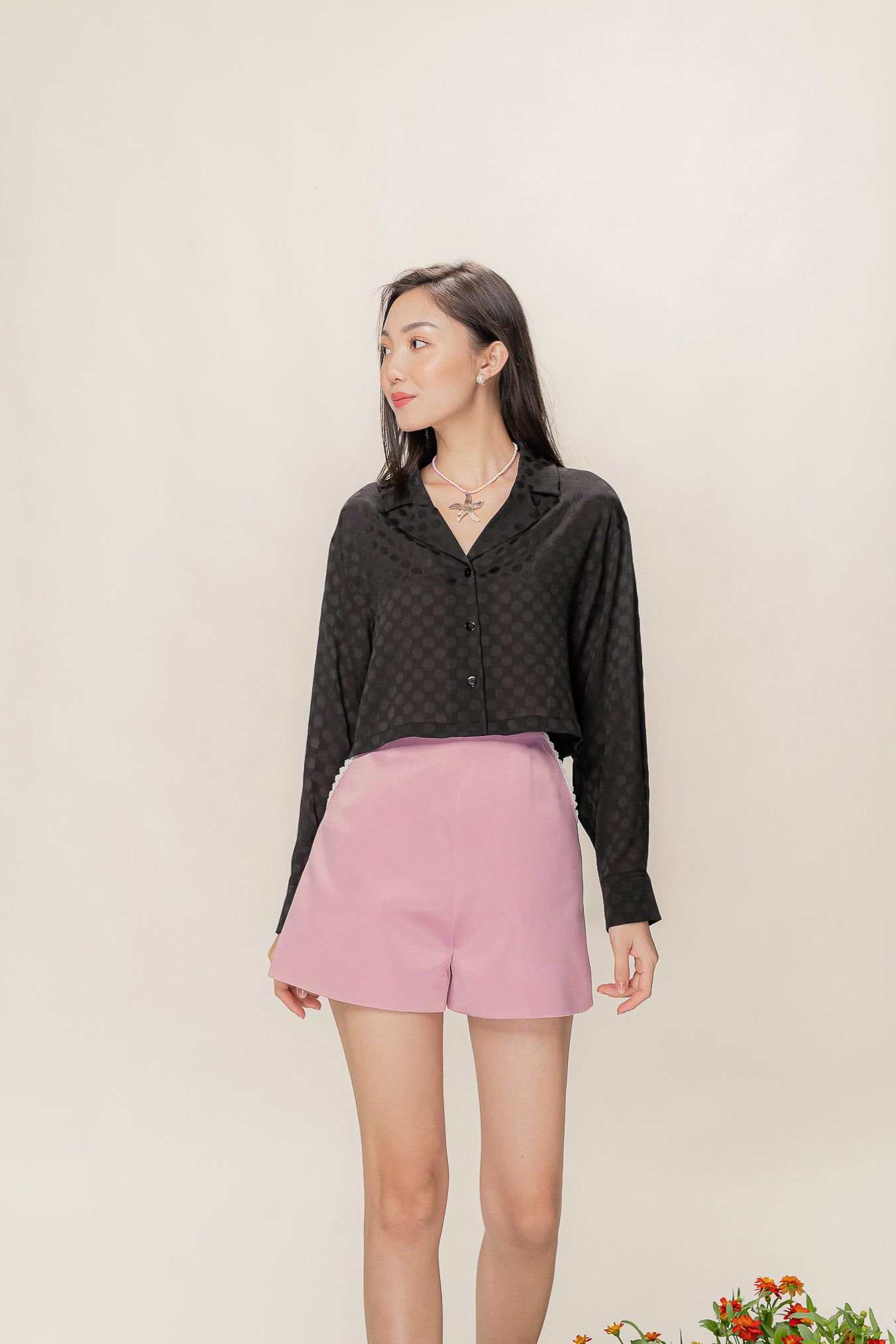  Merry Night Silk Crop Shirt 