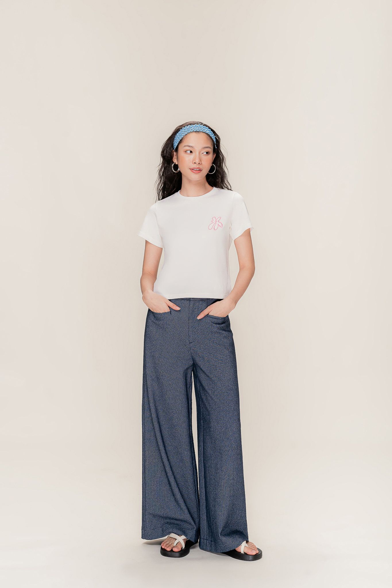  Navy Wide Leg Trousers 