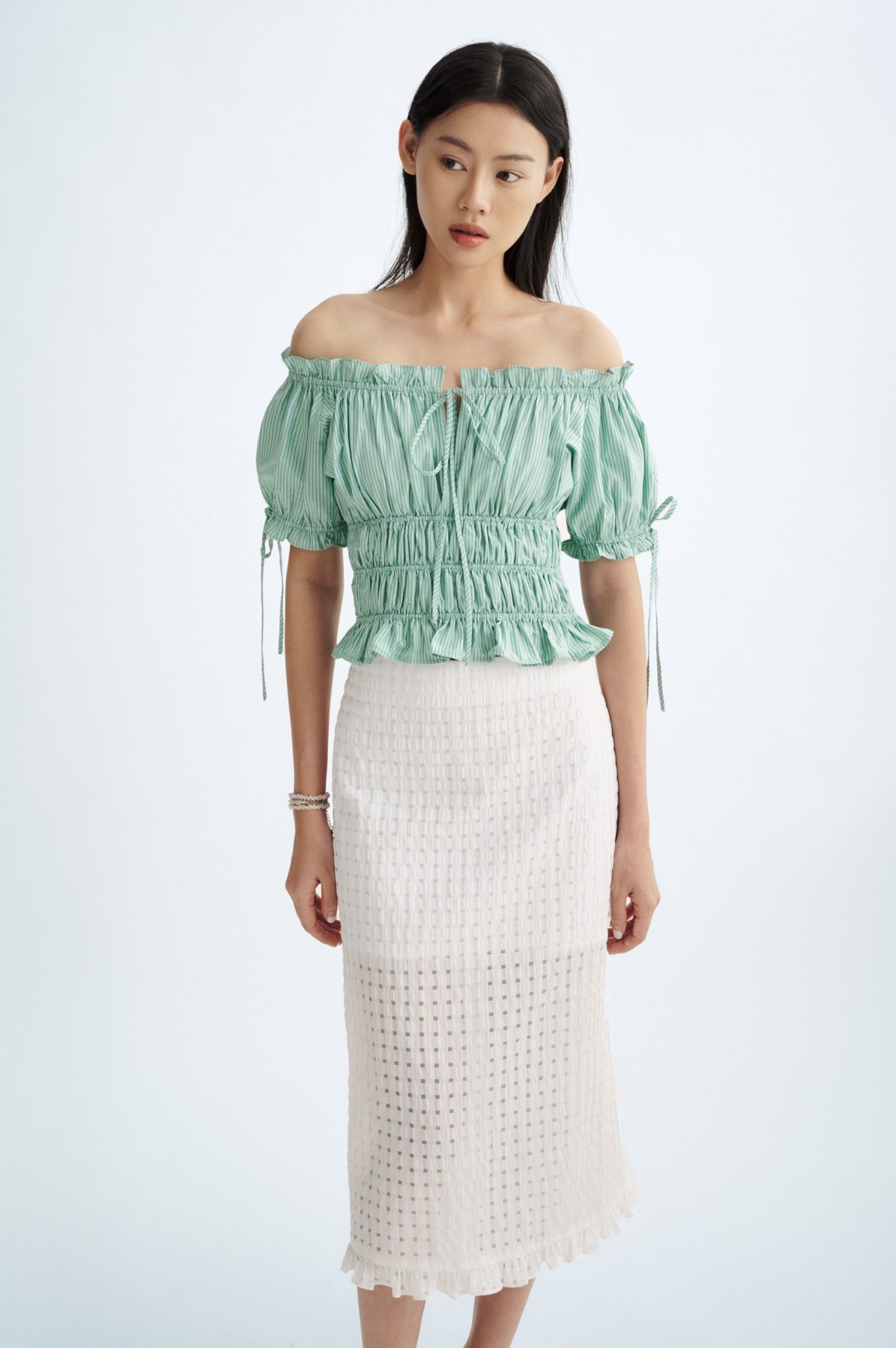  Ruched Tie Bow Top 