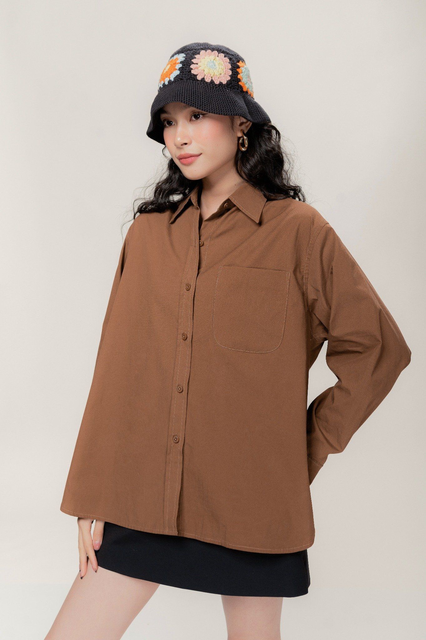 Libe Chocolate Poplin Relaxed Fit Shirt