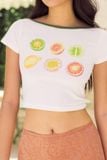 Áo thun cơ bản - White Tropical Fruits Printed Green Collar Crop Top - LIBÉ 6057 