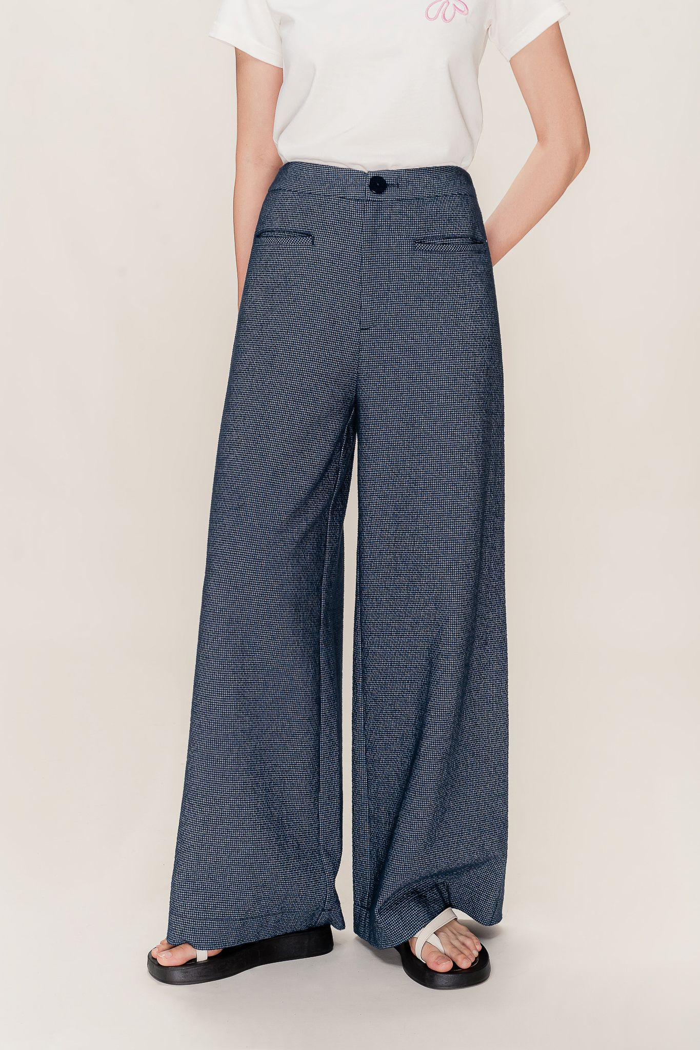  Navy Wide Leg Trousers 