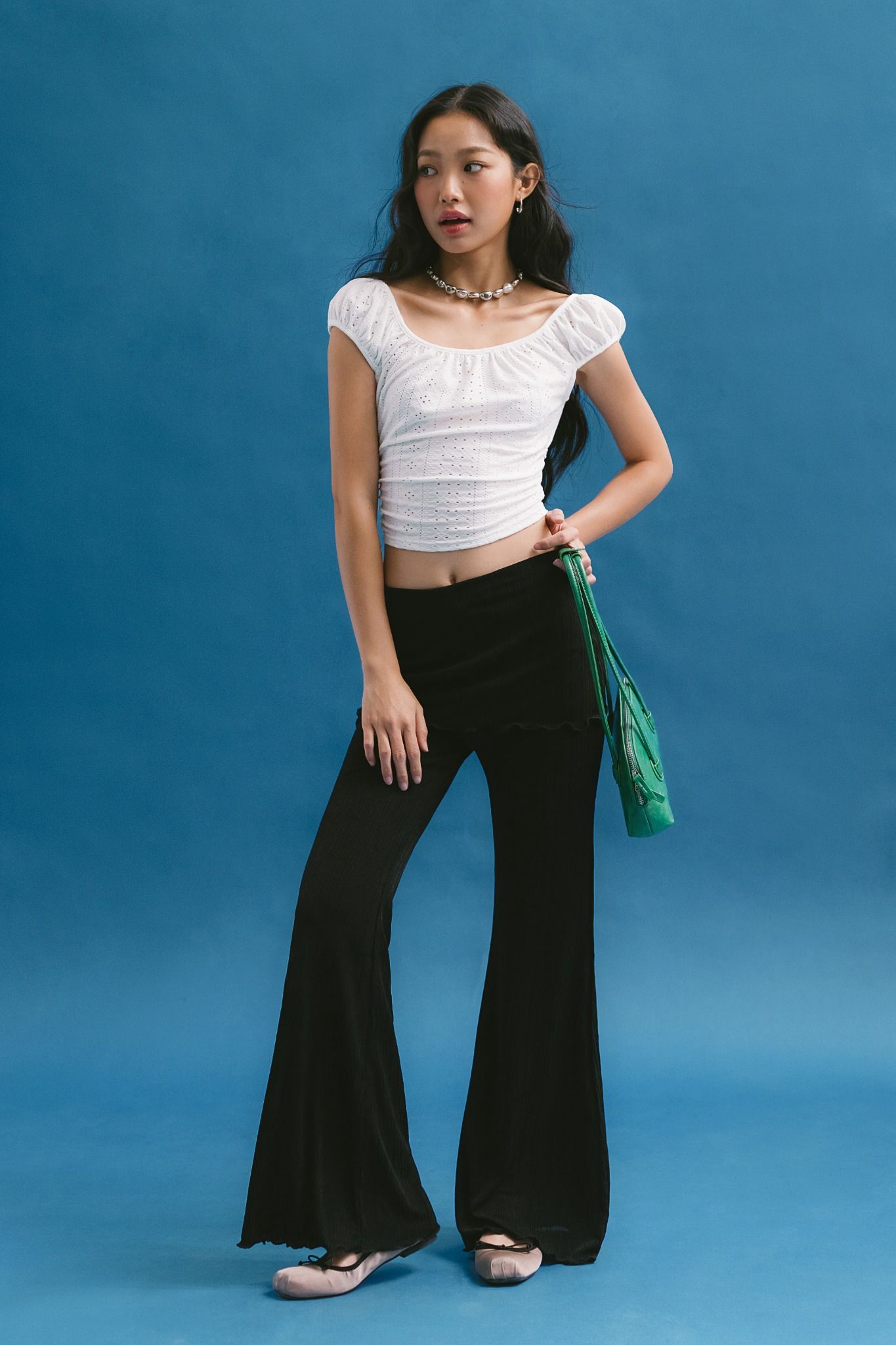  Black Stretch Flared Skirt Pants 