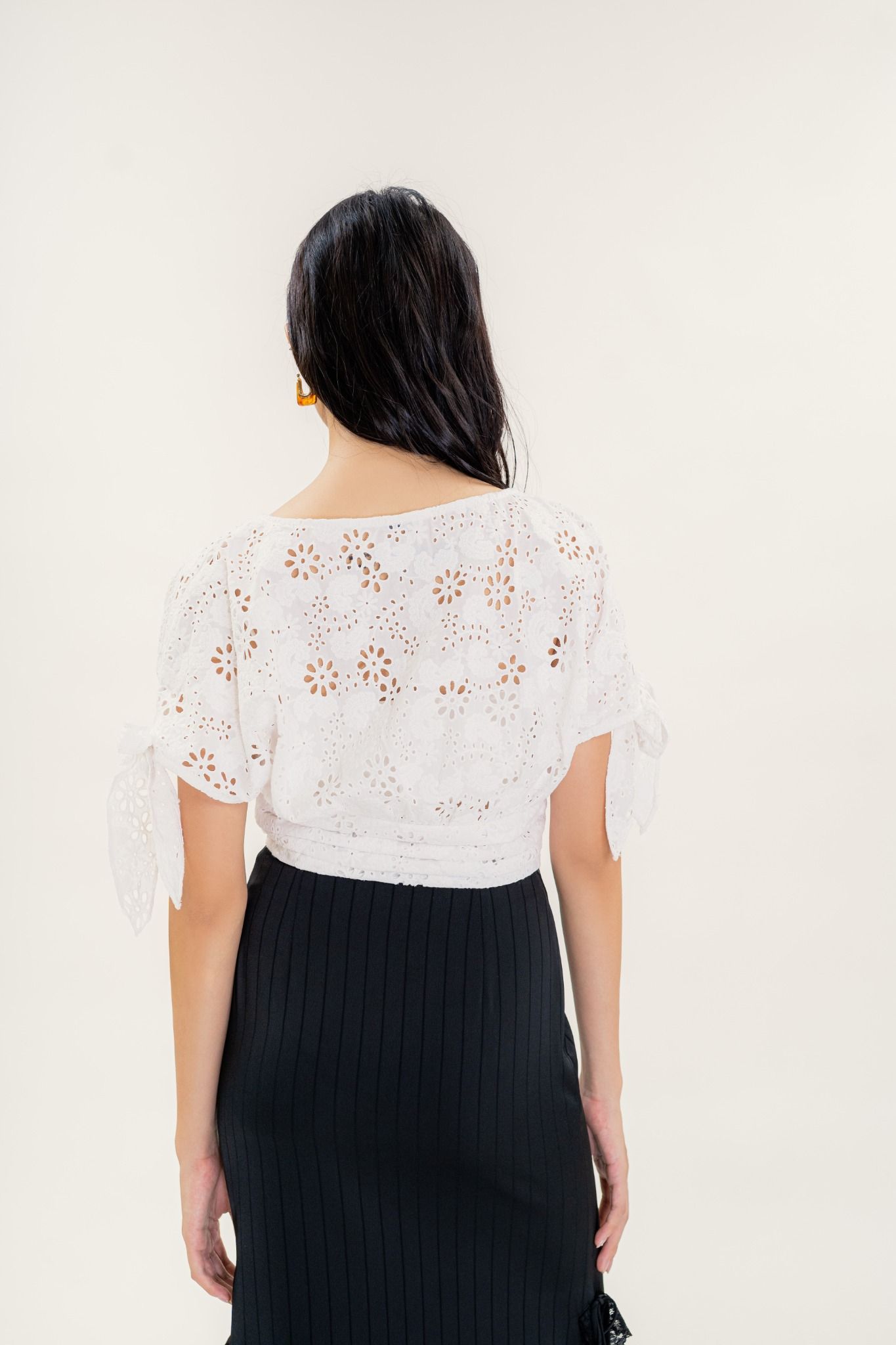  White Embroidered Boat Neck Top 