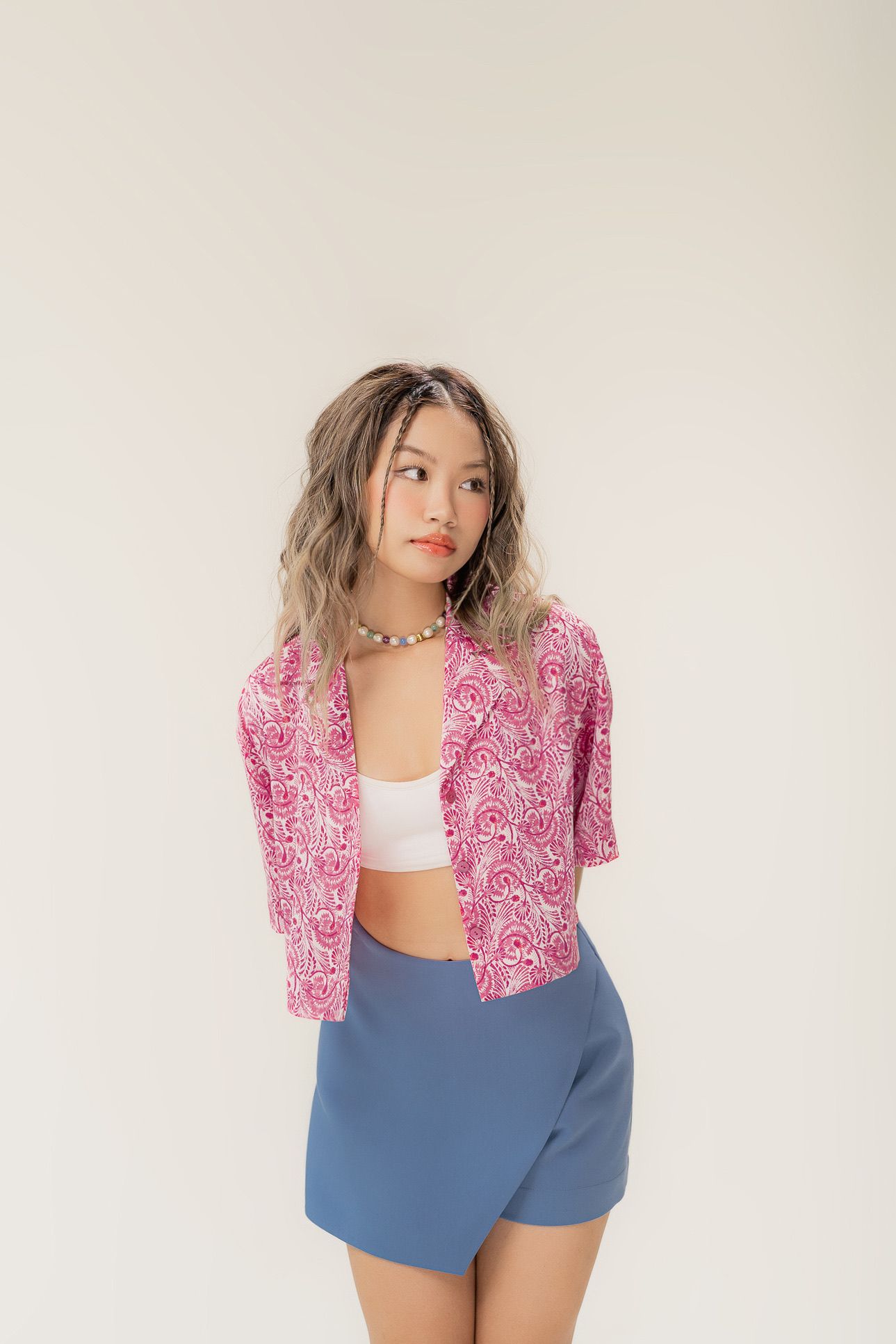  Floral Silk Crop Shirt 