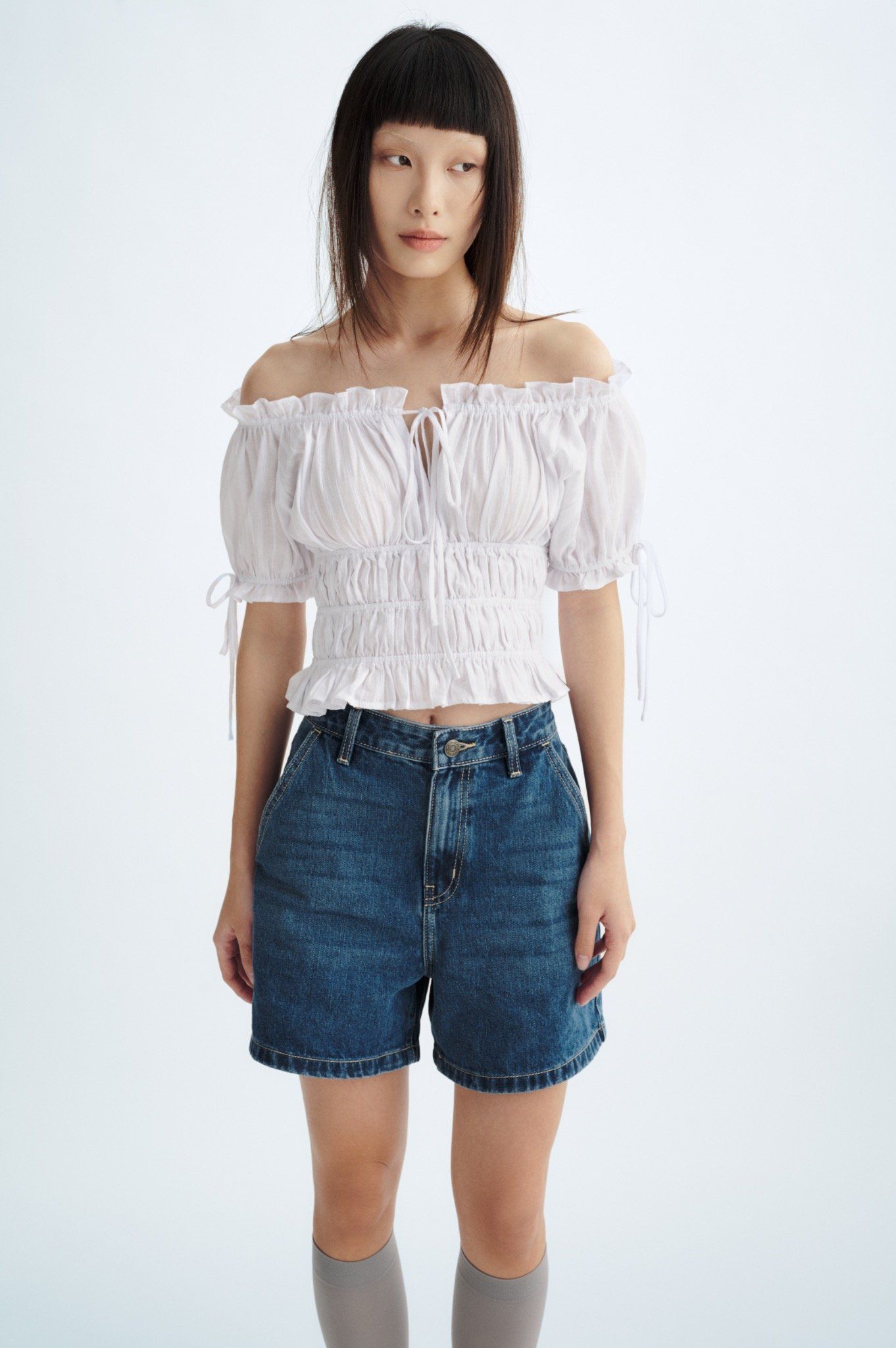  Ruched Tie Bow Top 