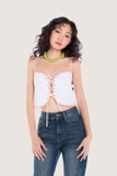  White Scalloped Edge Embroidered Drawstring Straps Top 