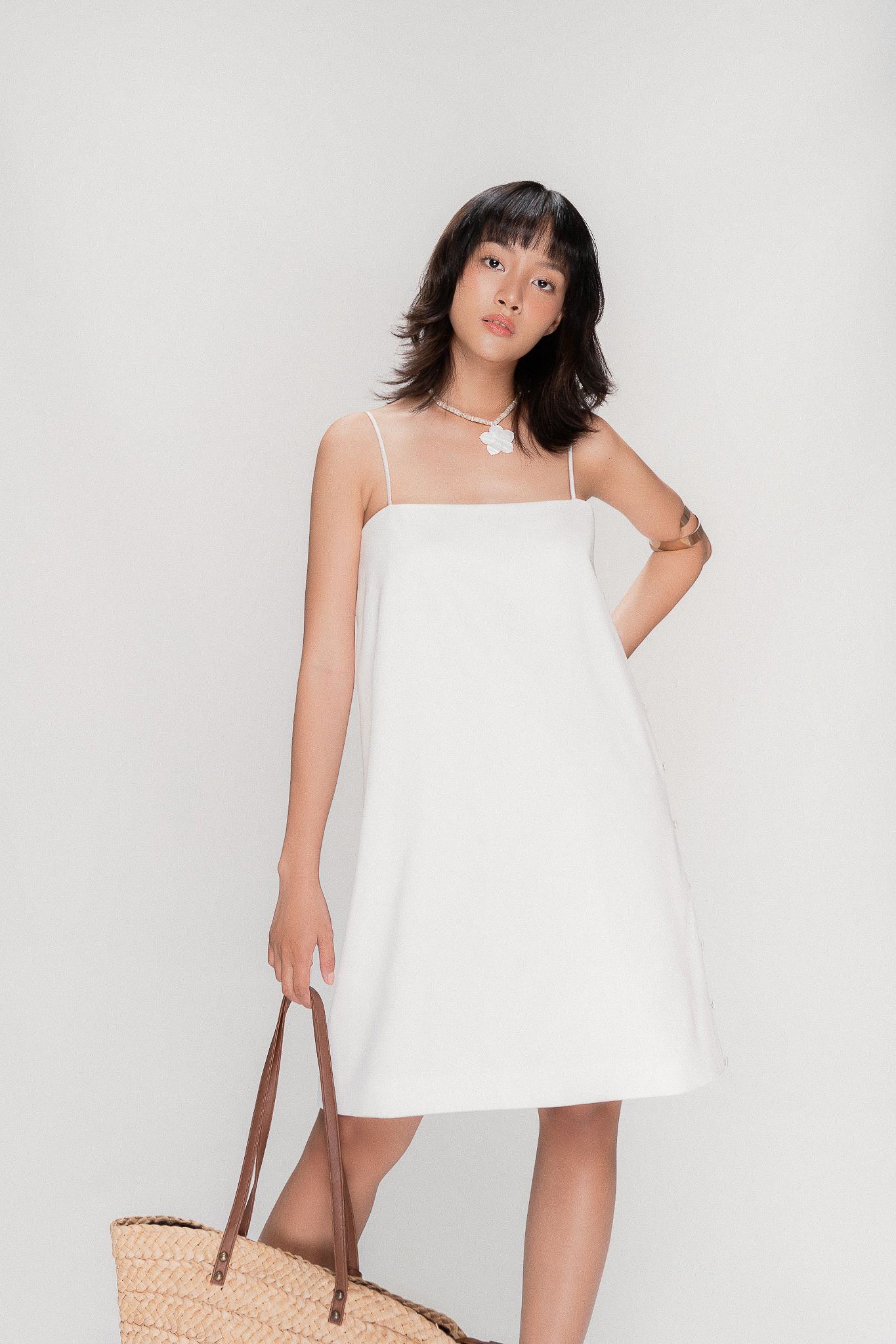  Button Side Silk Cami Dress 