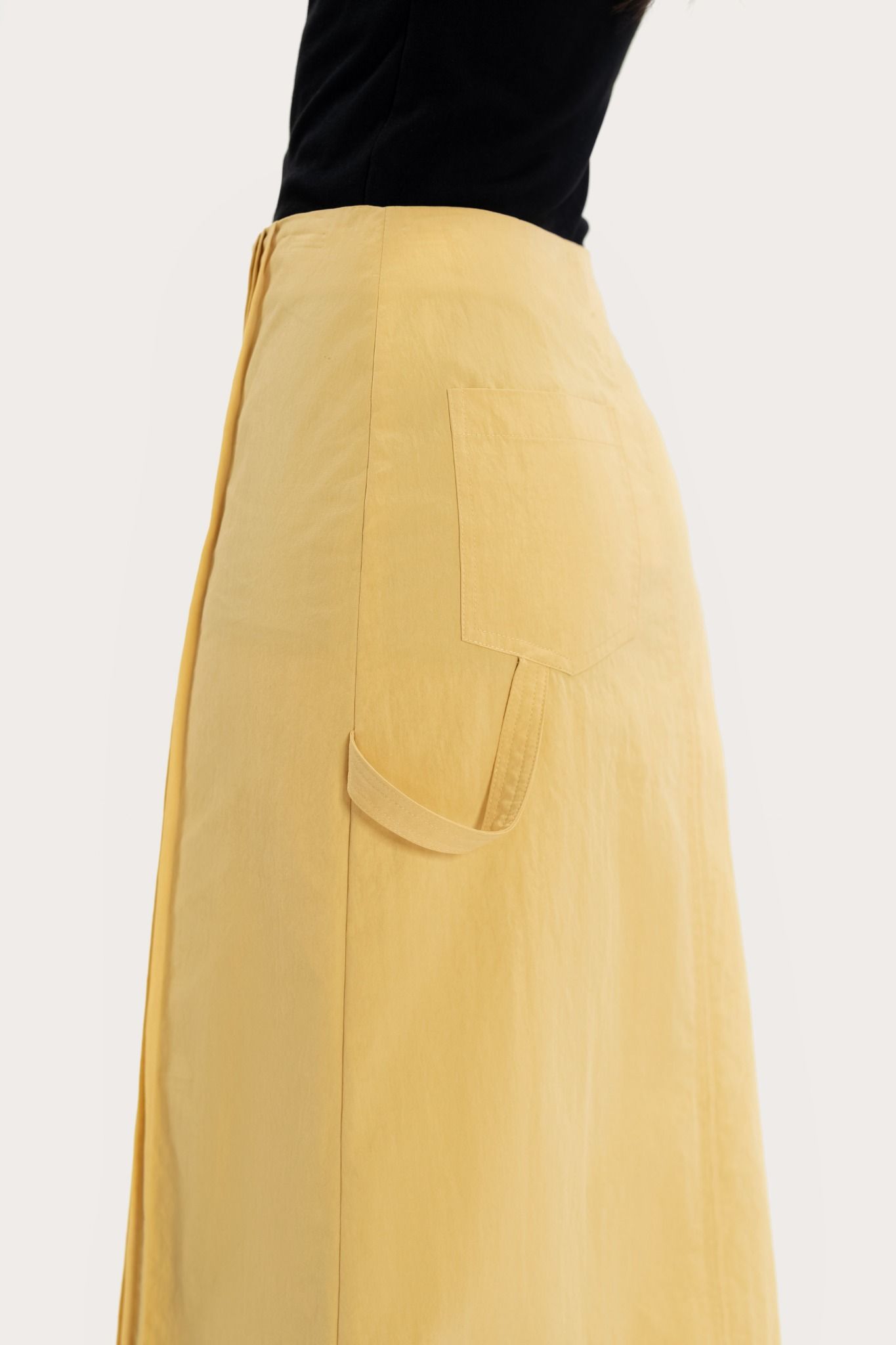  Yellow Buttons Parachute Midi Skirt 