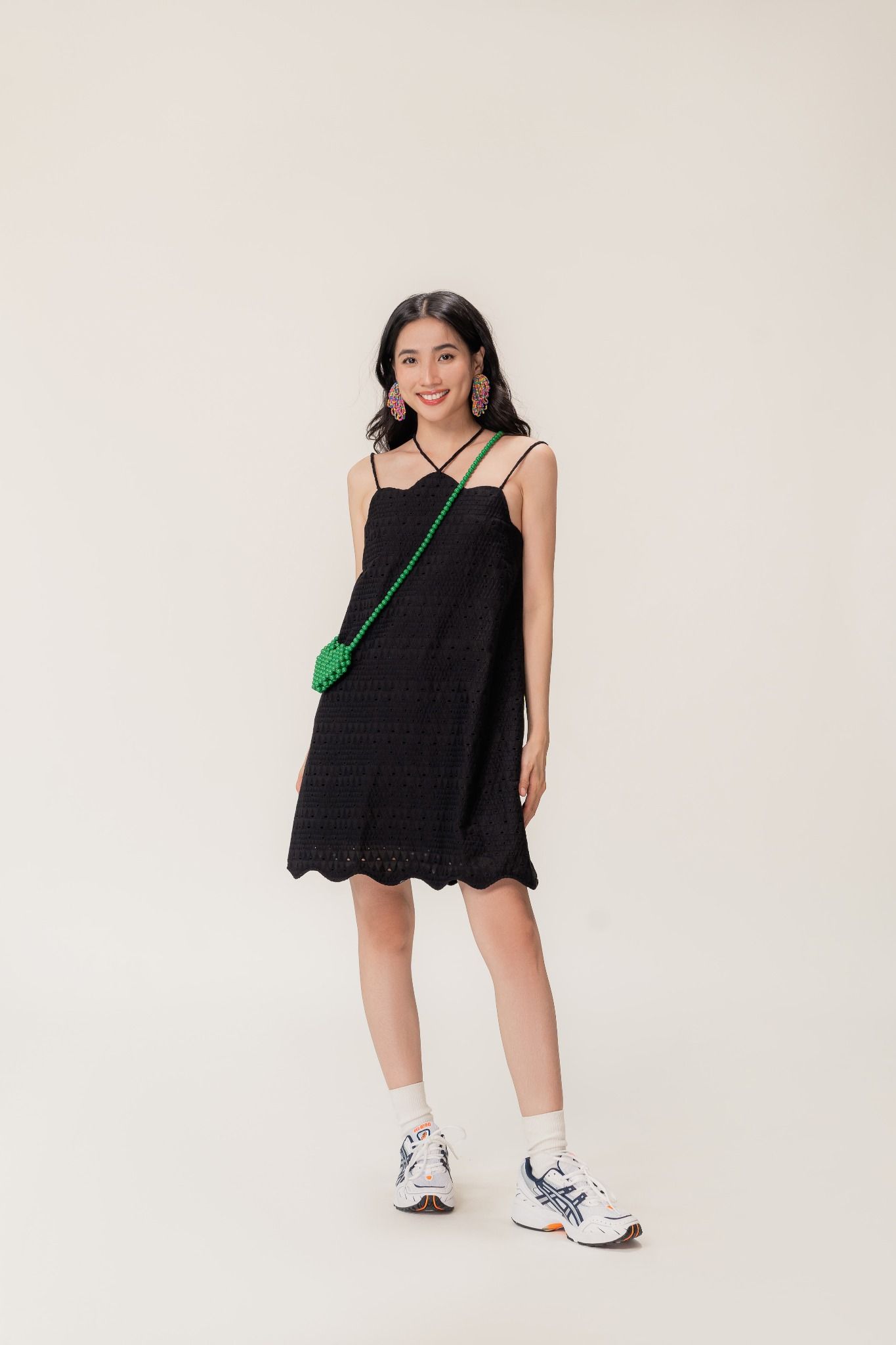  Black Scallop Embroidered Mini Dress 