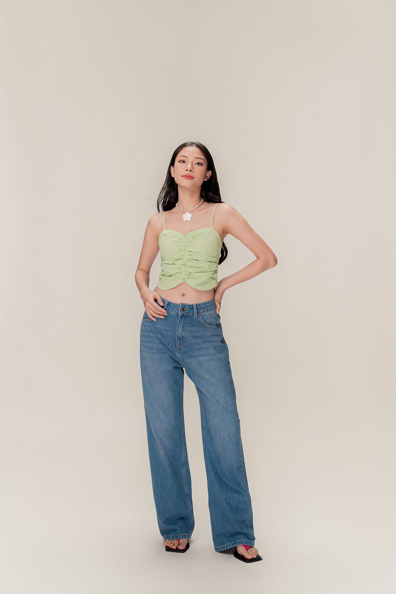  Blue Wash Relaxed Wide Leg Jeans 