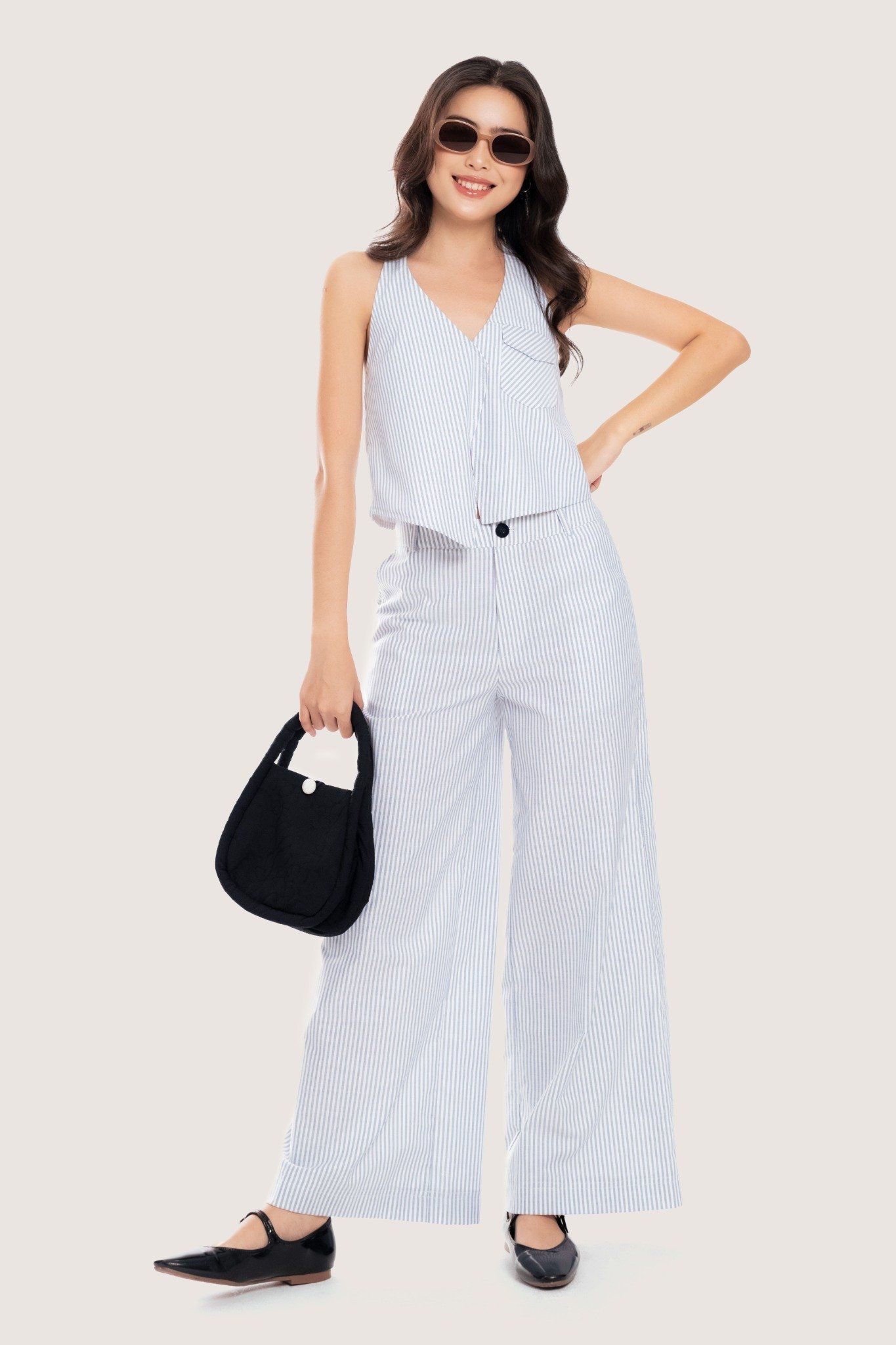  Blue Striped Wide Leg Trousers 