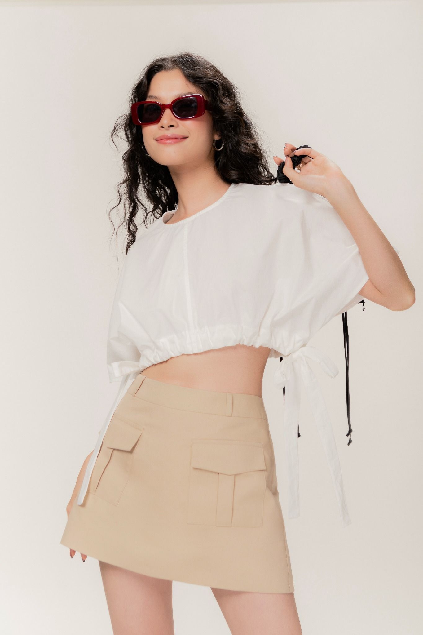 Libe White Ruched Hem Crop Top