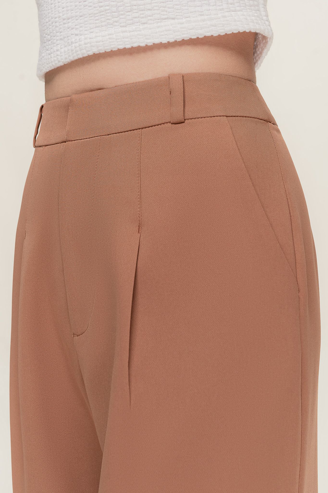  Brown Pleated Wide Leg Trousers 