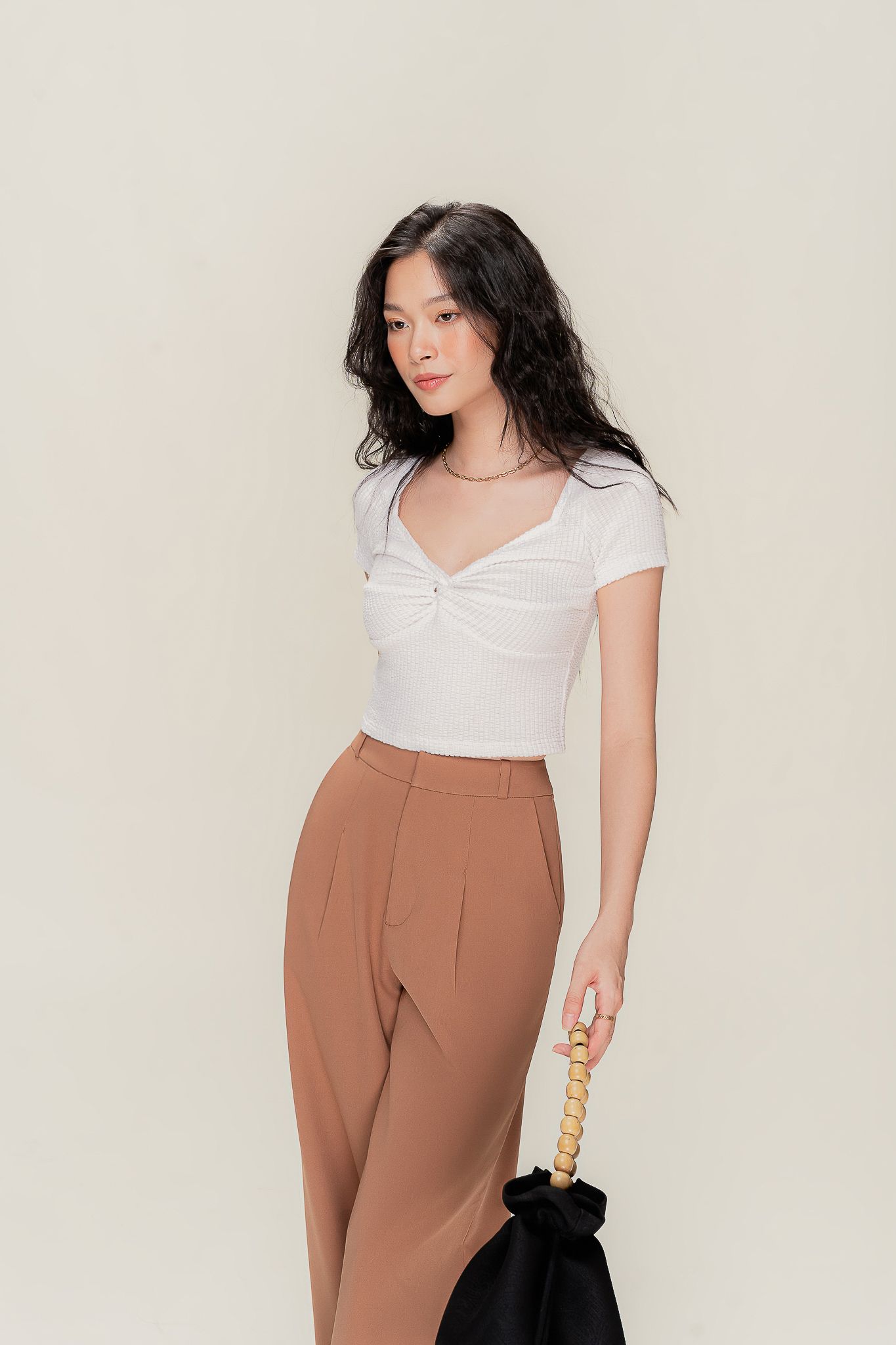  Brown Pleated Wide Leg Trousers 