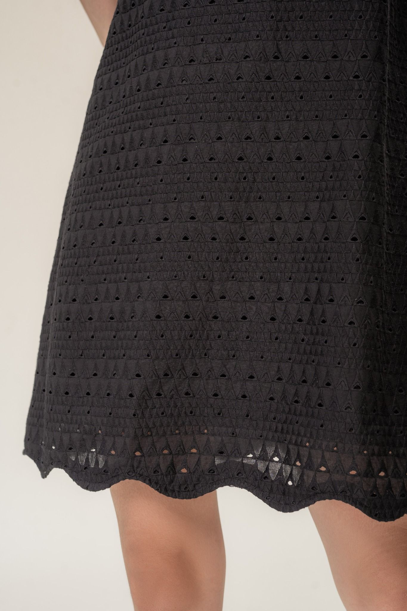  Black Scallop Embroidered Mini Dress 
