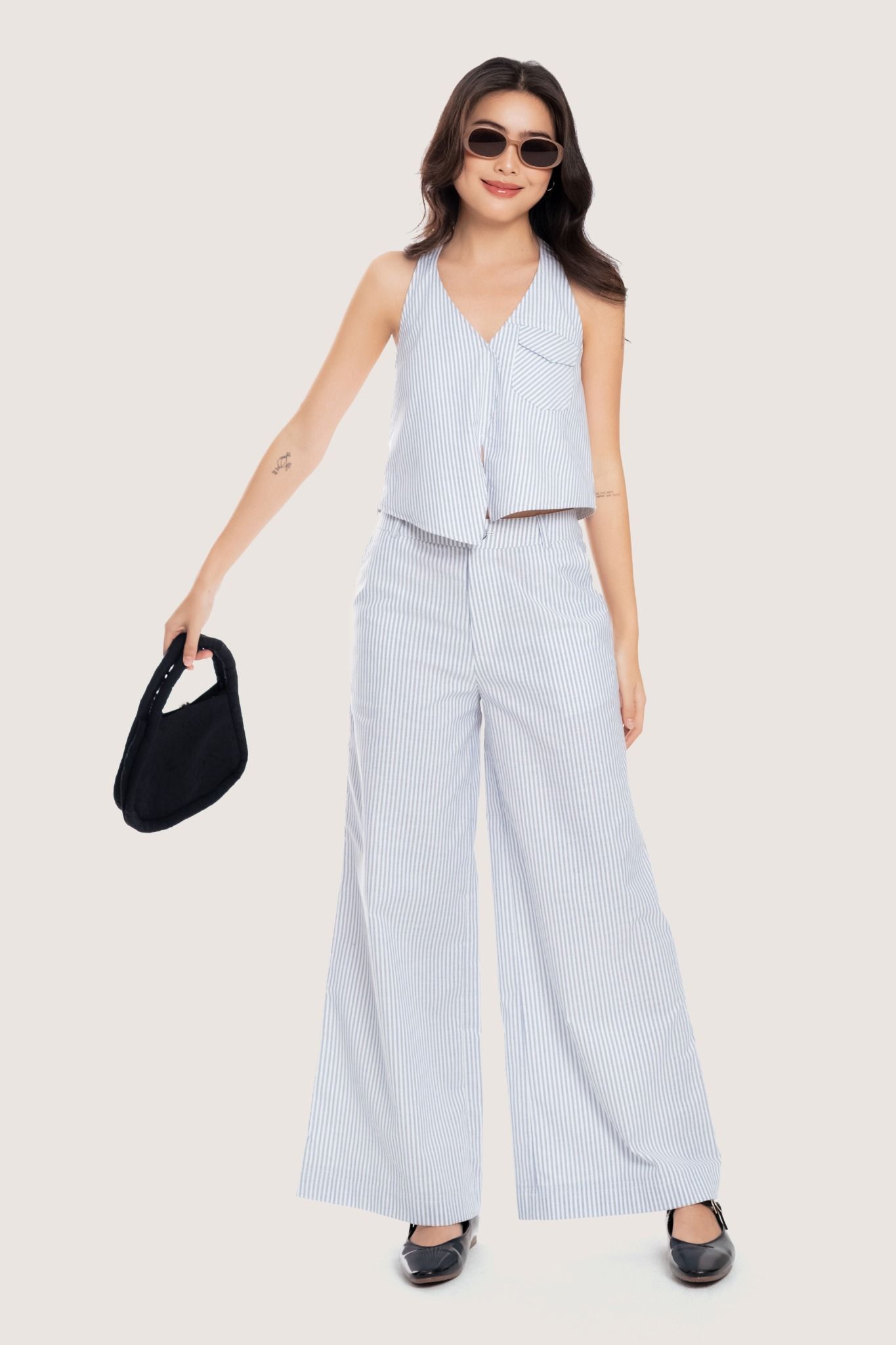  Blue Striped Wide Leg Trousers 