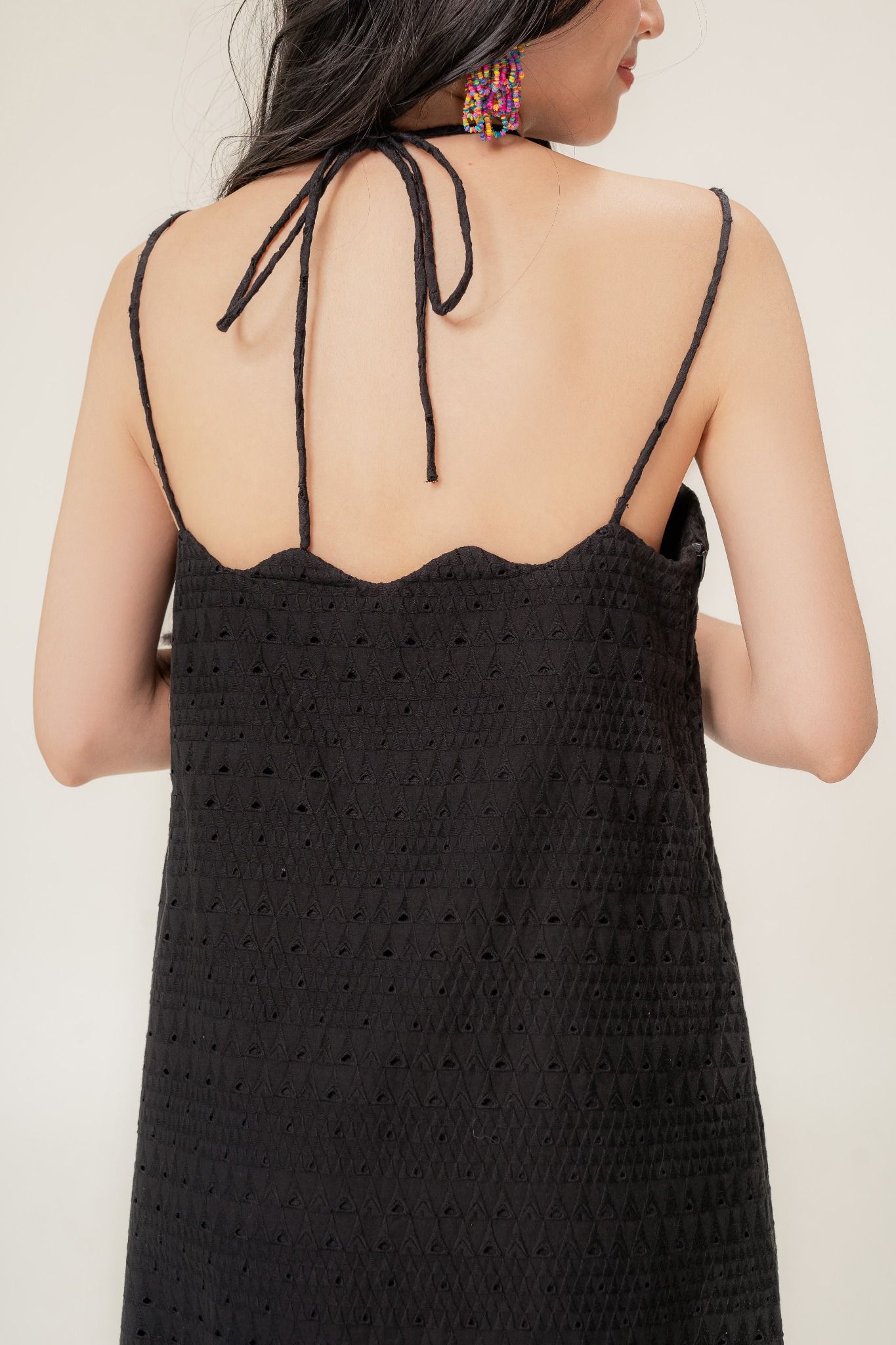  Black Scallop Embroidered Mini Dress 