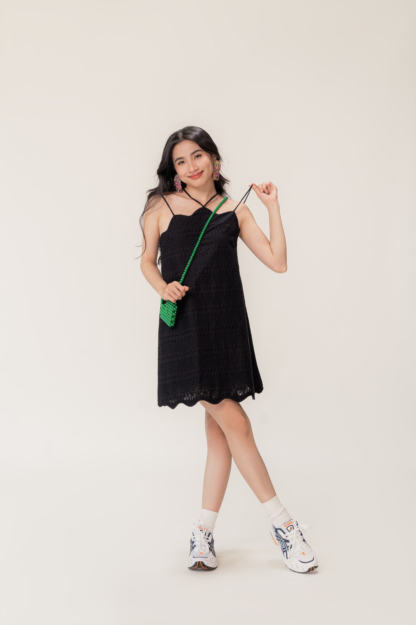  Black Scallop Embroidered Mini Dress 