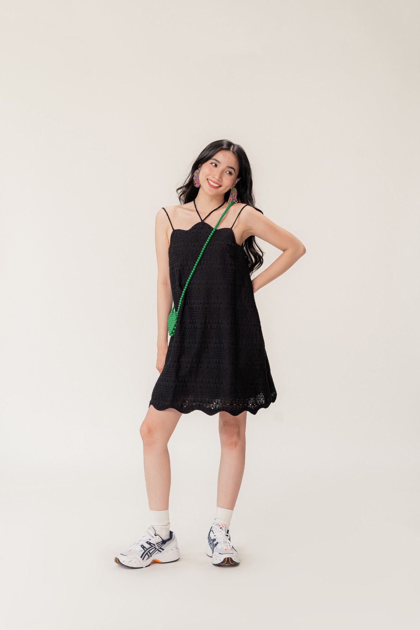  Black Scallop Embroidered Mini Dress 