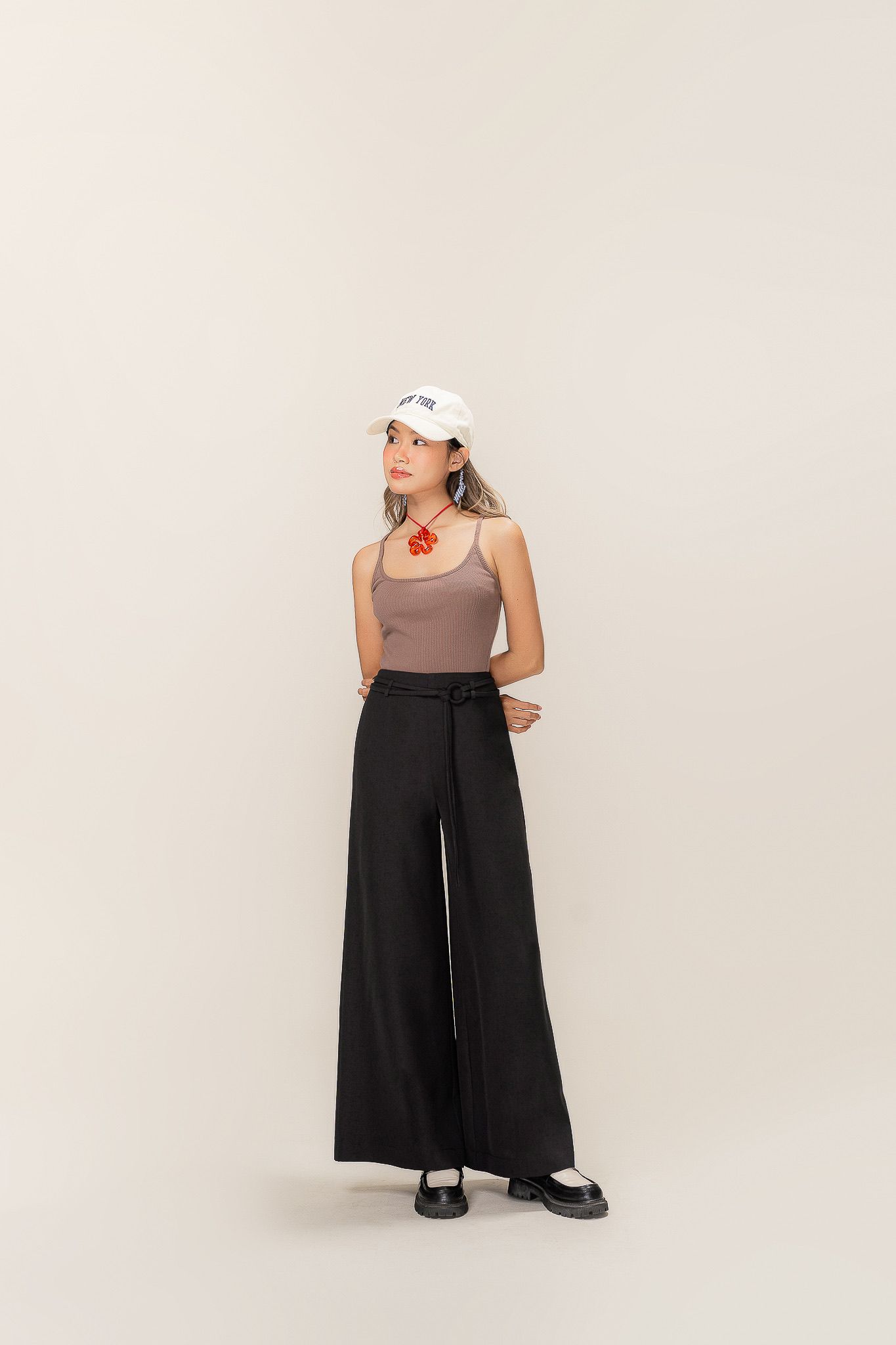  Black Wide Leg Trousers With Belt 