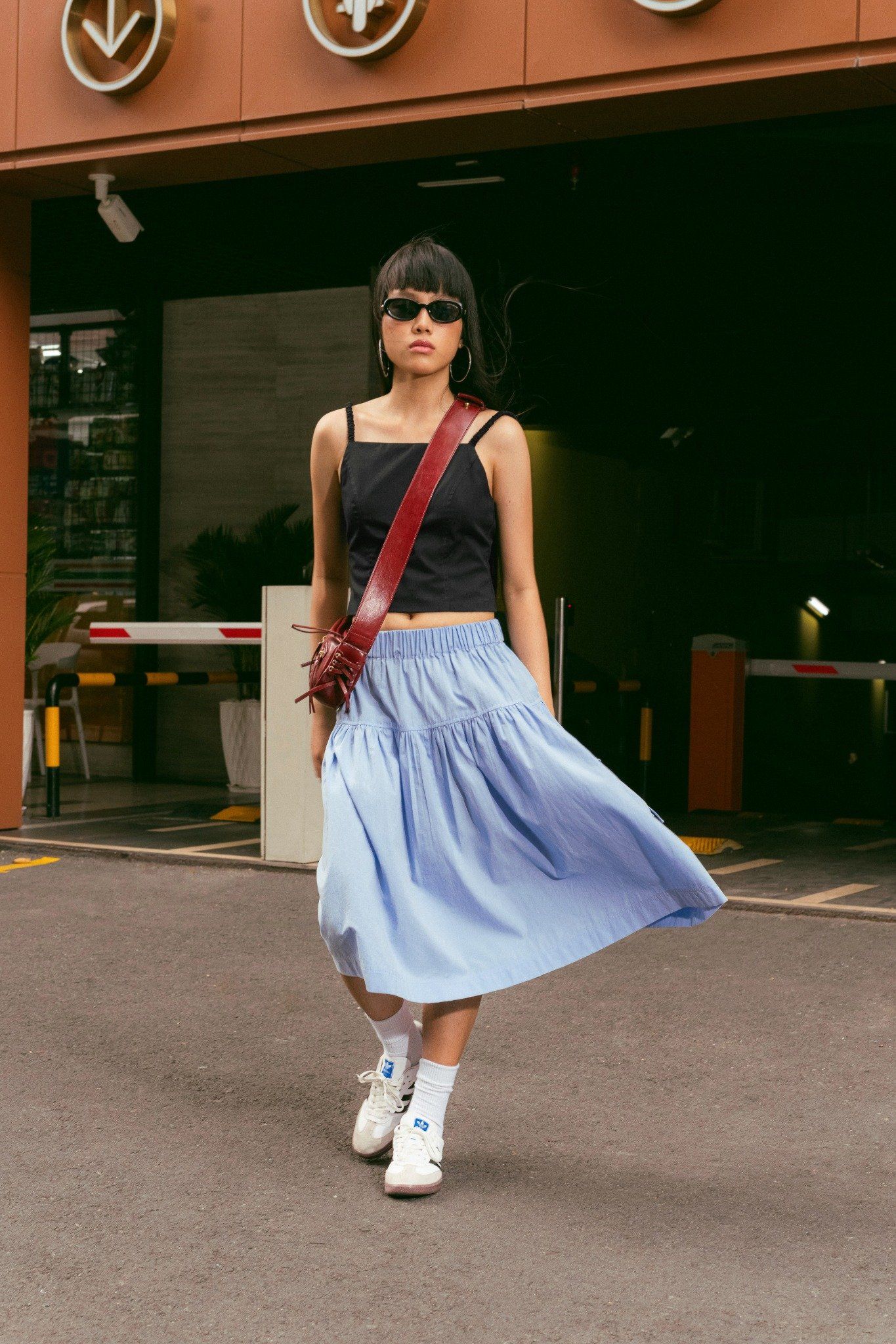  Baby Blue Mid Length Pockets Skirt 