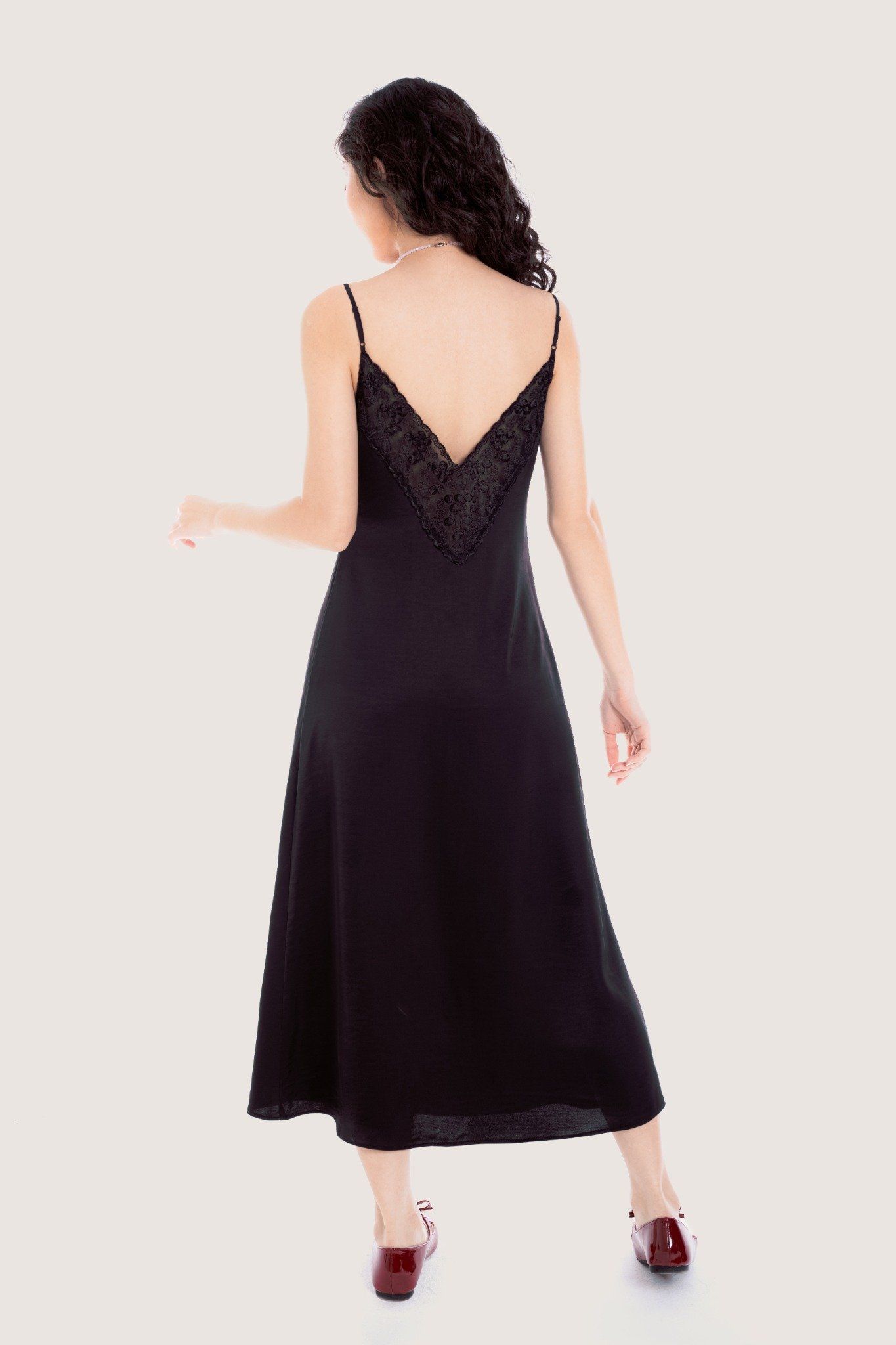  Black Trimming Back Silk Midi Dress 