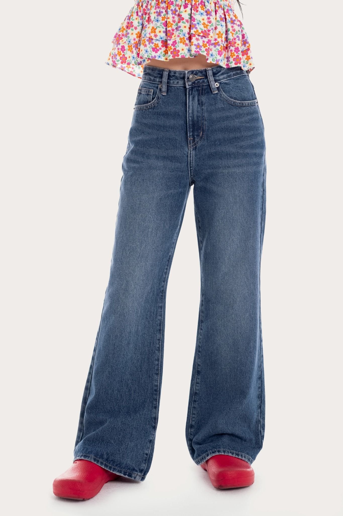  Medium Blue Wash Hight Waist Flared Jeans 