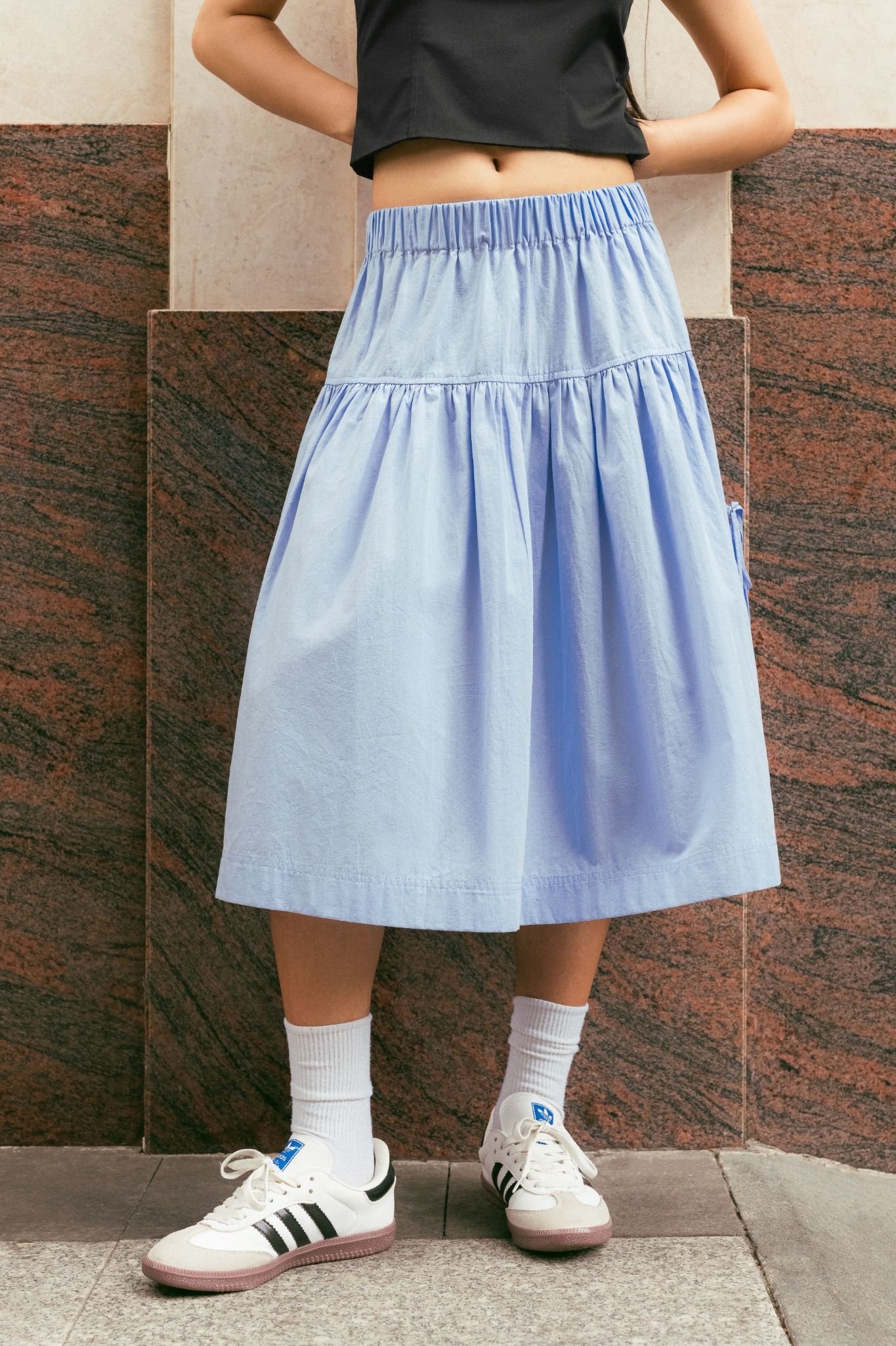  Baby Blue Mid Length Pockets Skirt 