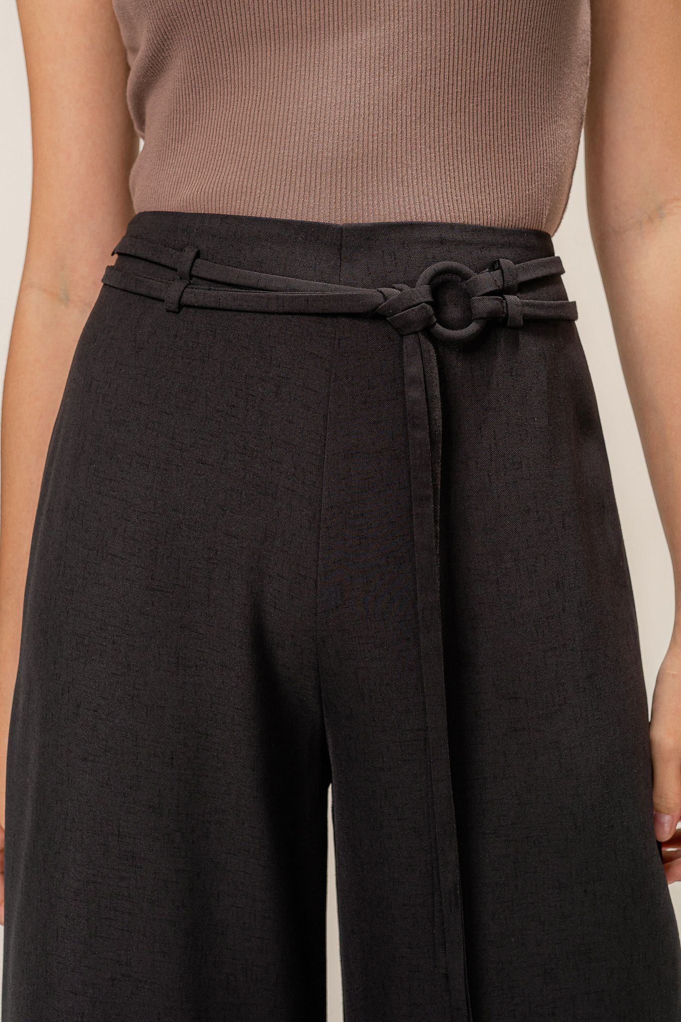  Black Wide Leg Trousers With Belt 