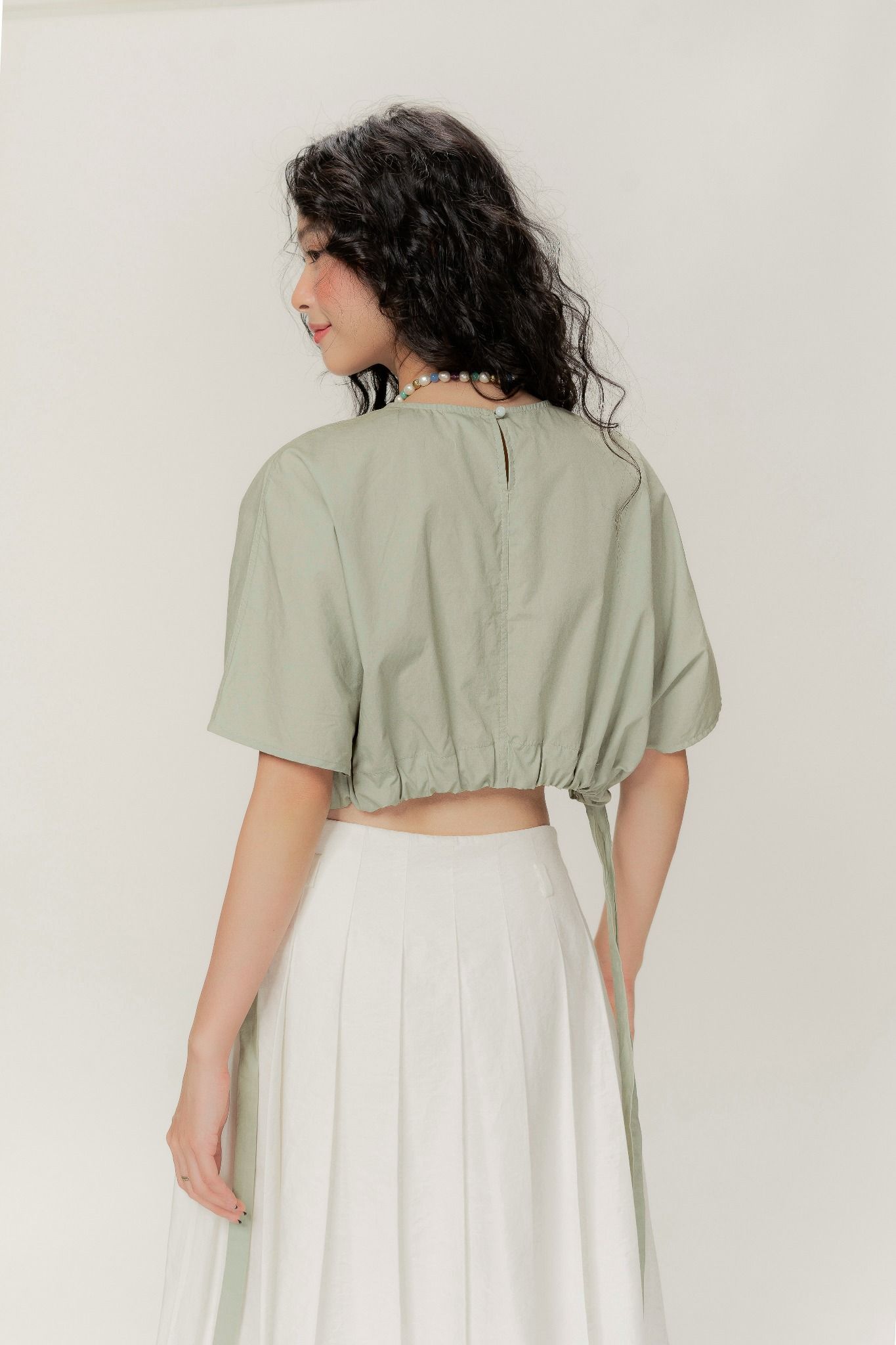  Green Ruched Hem Crop Top 