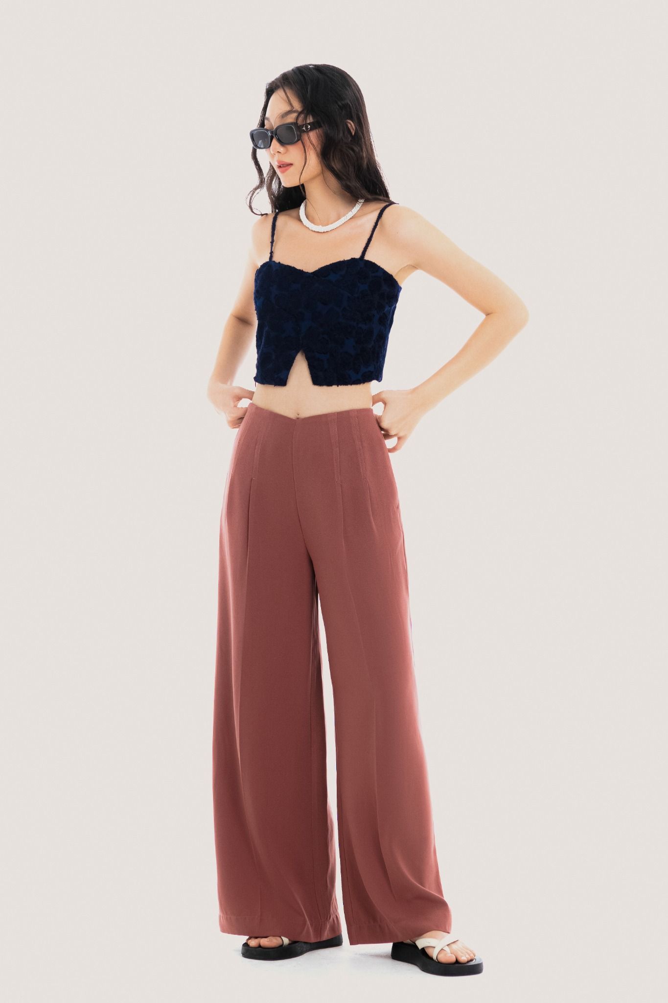  Brown Pleated Straight Leg Trousers 