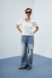  Quần Jeans ống rộng - Light Blue Ripped Jeans - LIBÉ 6885 