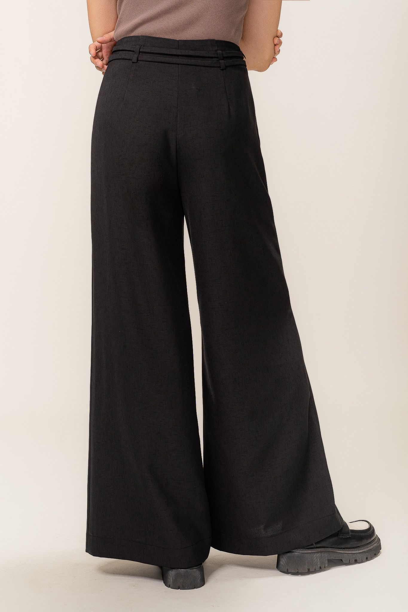  Black Wide Leg Trousers With Belt 