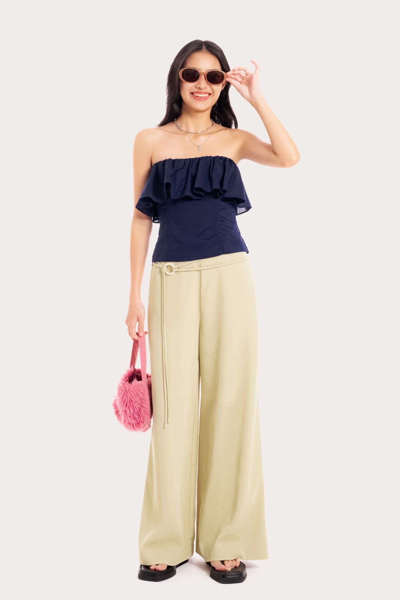  Cool Khaki Strappy Wide Leg Trousers 