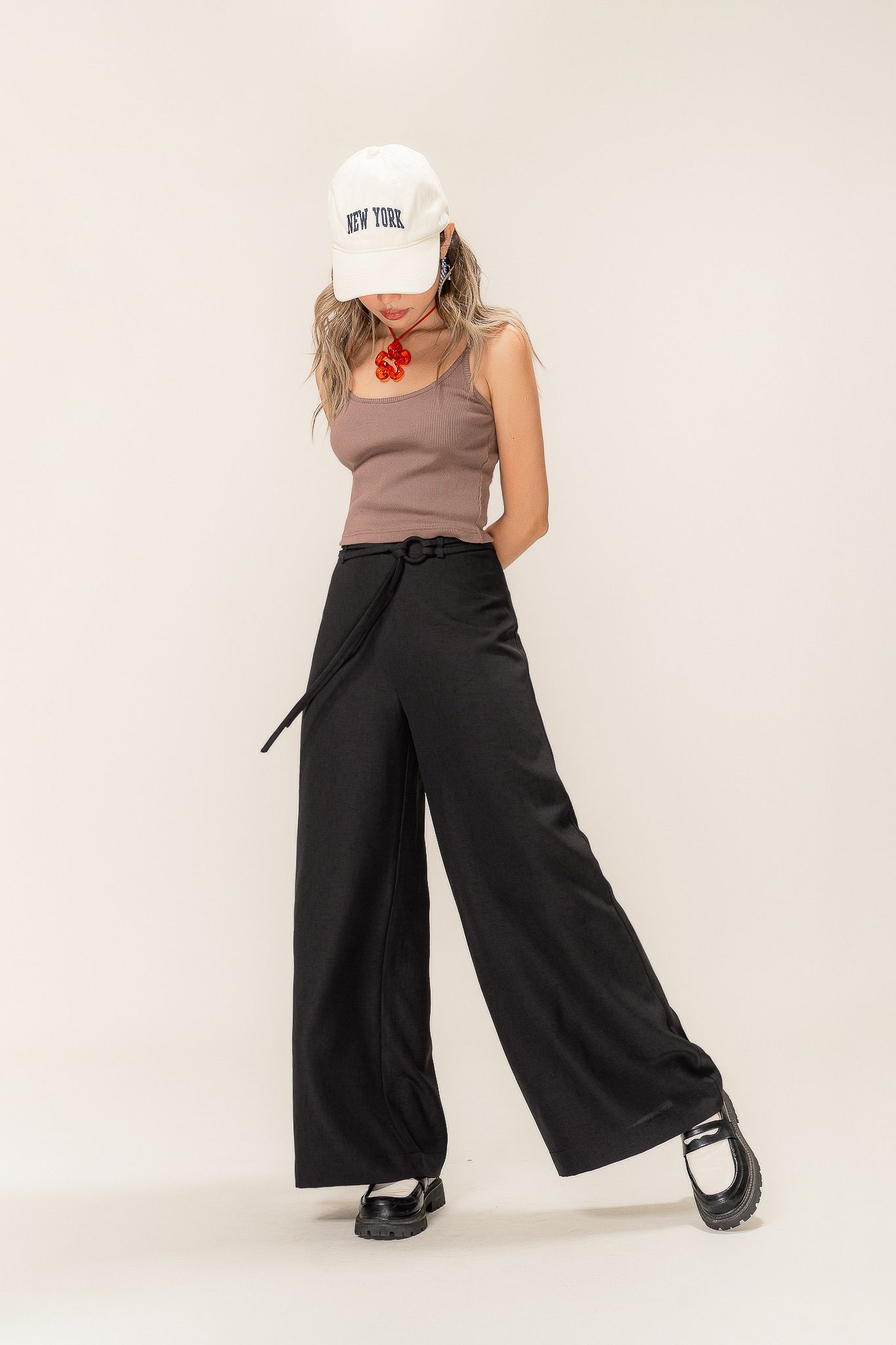  Black Wide Leg Trousers With Belt 