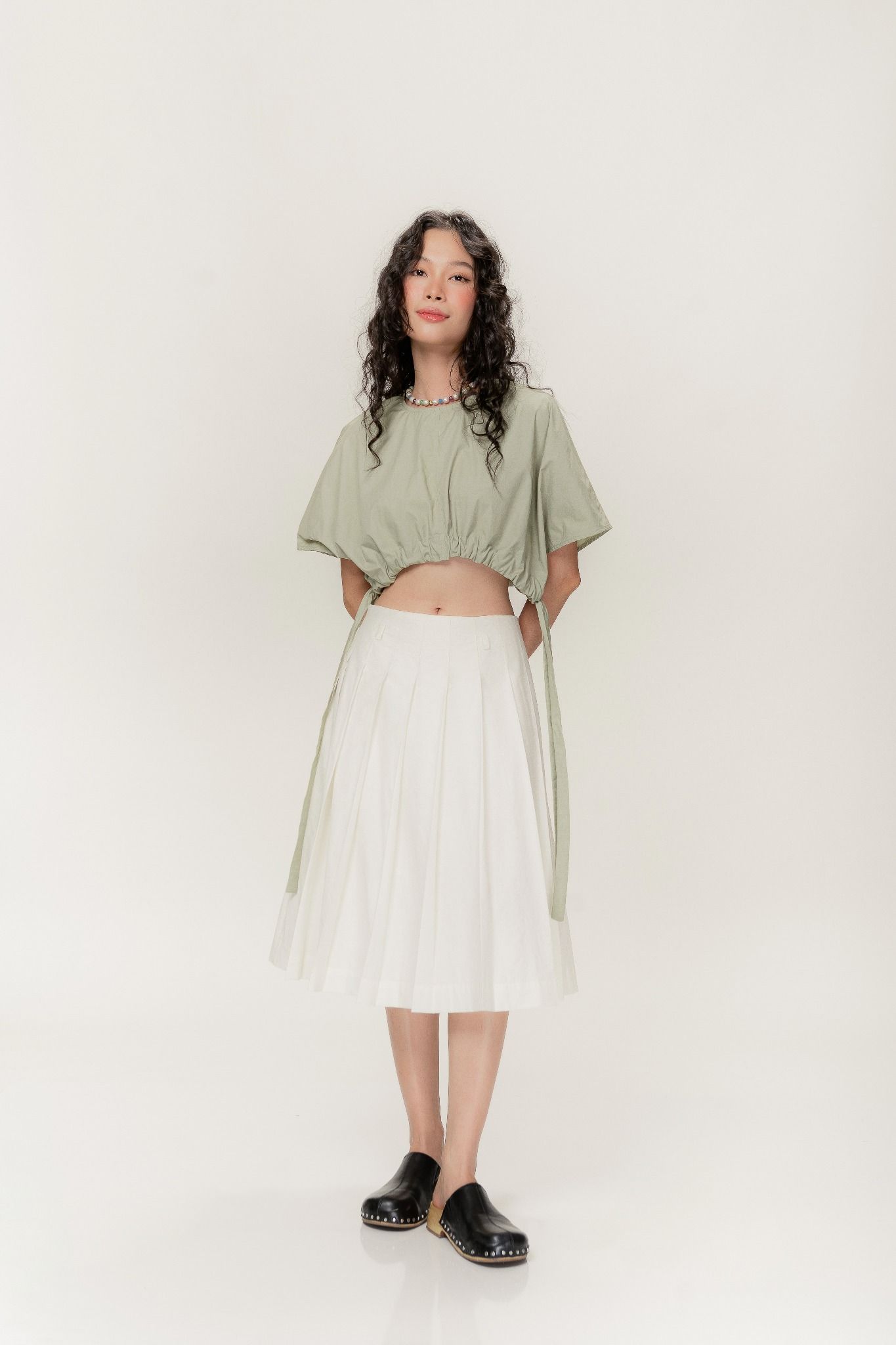  Green Ruched Hem Crop Top 