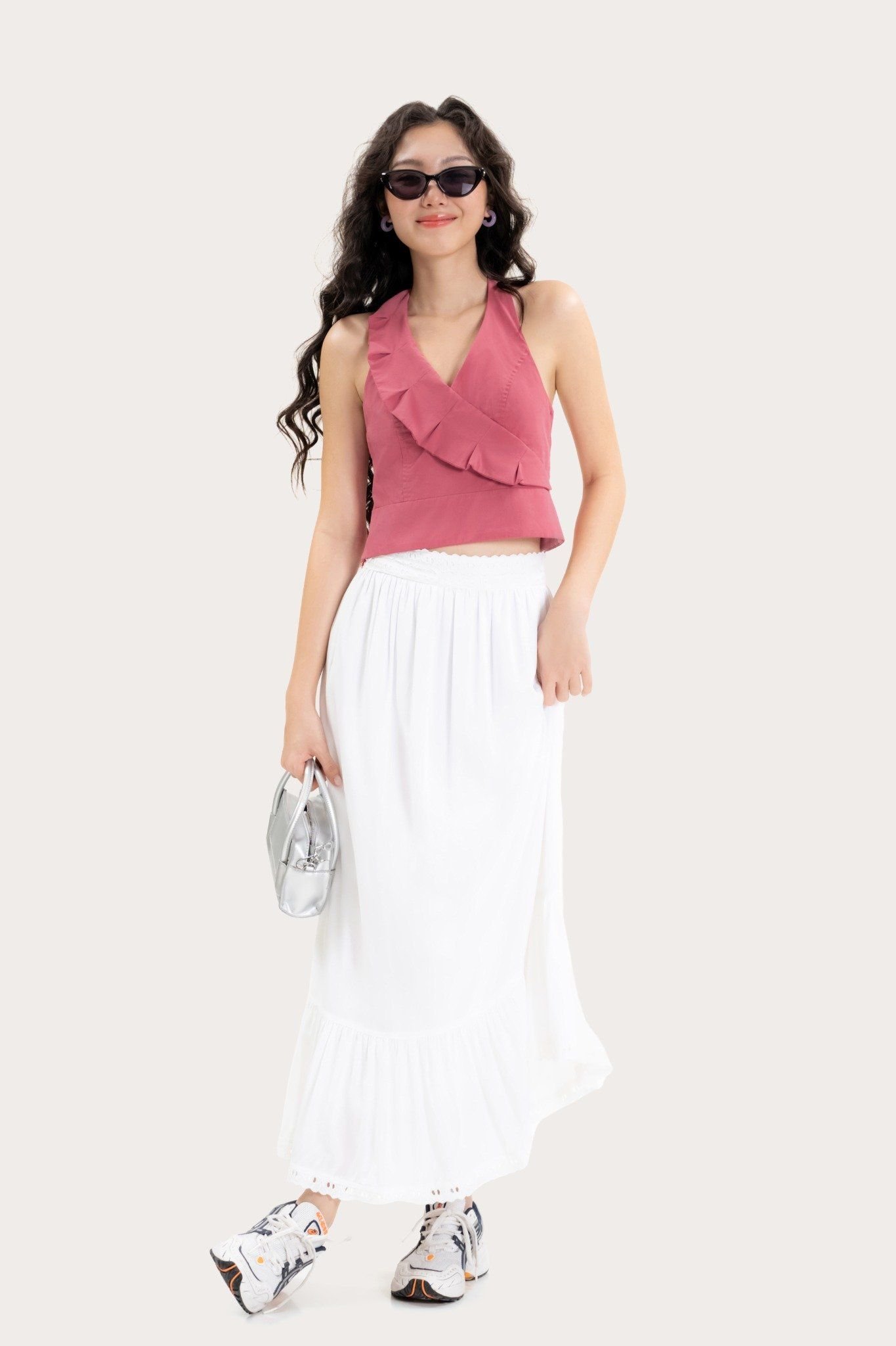  Pink Ruffle Halter Neck Top 