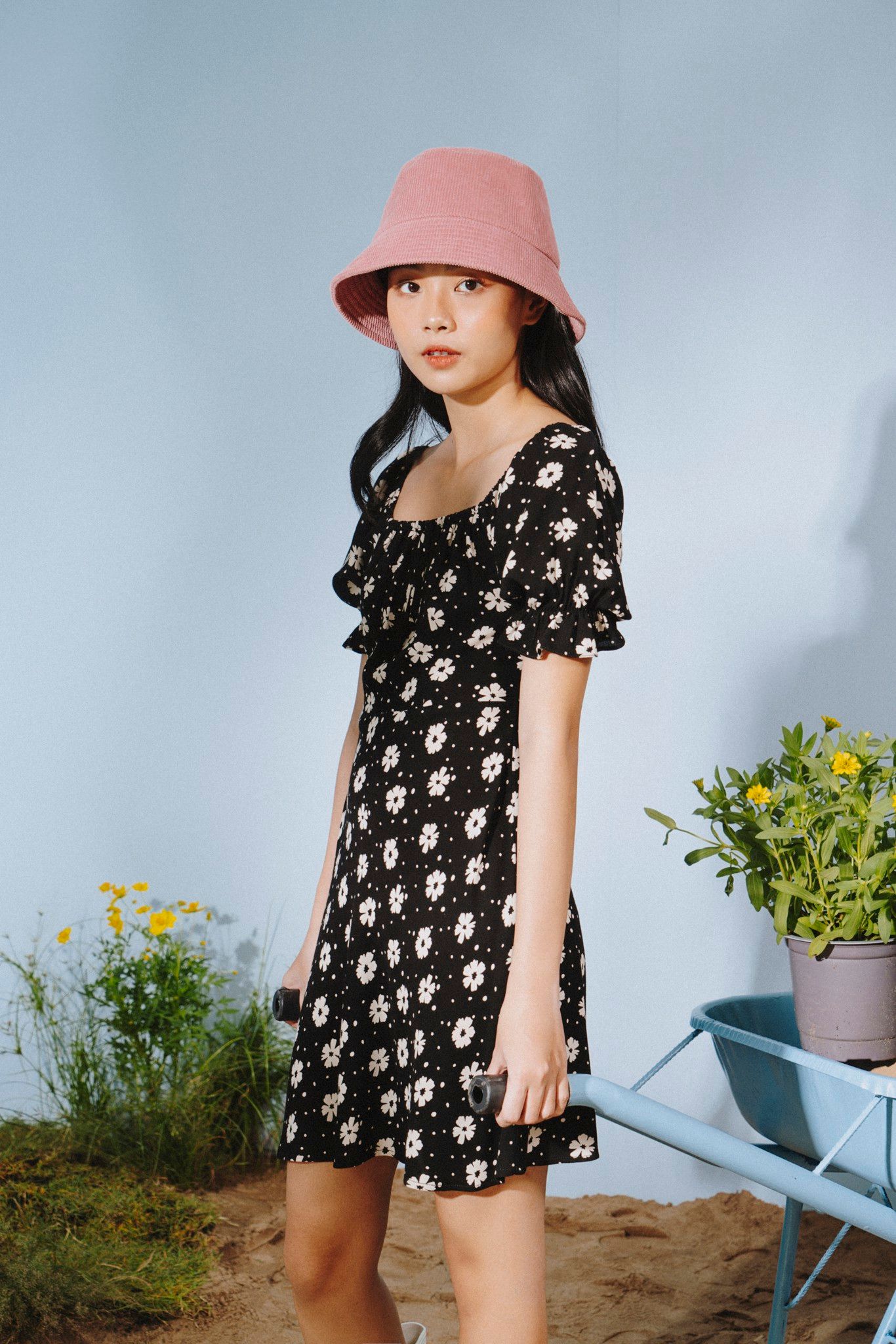 floral square neck dress