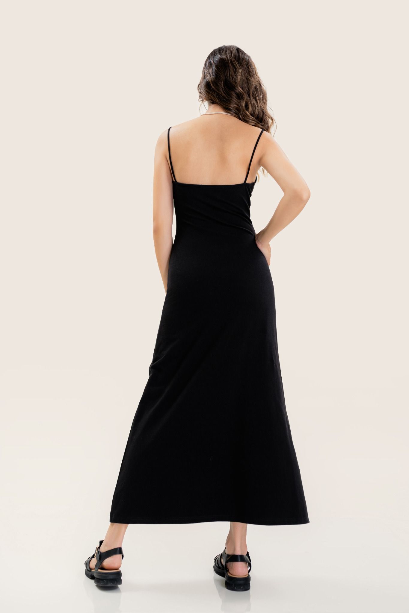  Black D-Ring Straps Maxi Dress 