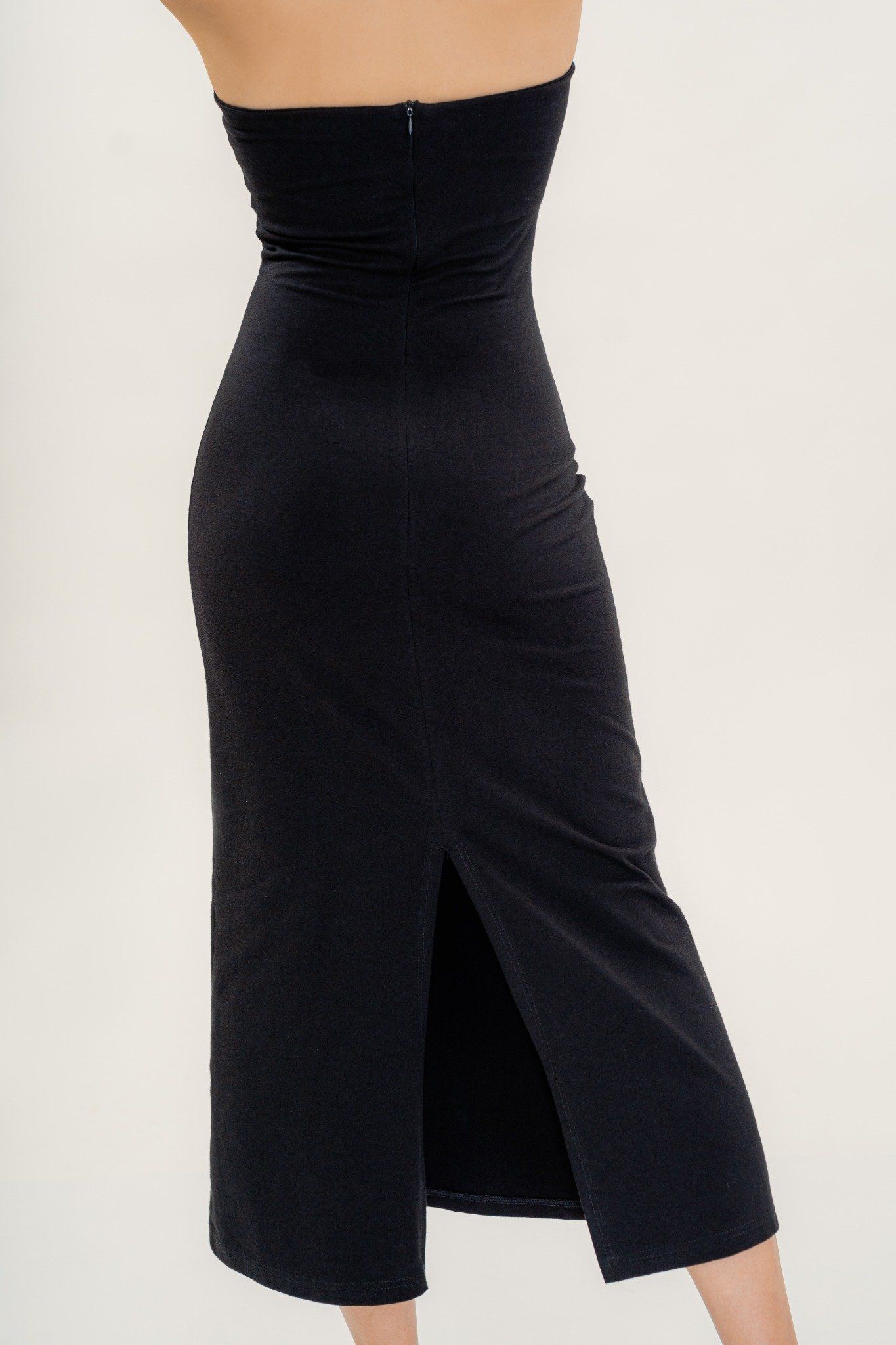  Black Strapless Midi Dress 