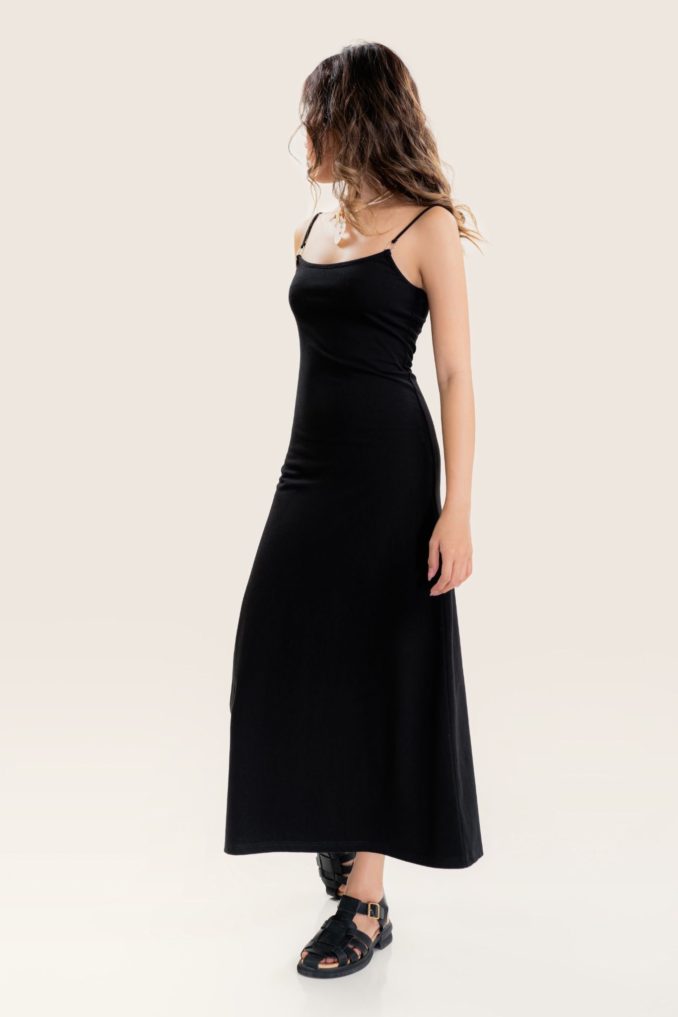  Black D-Ring Straps Maxi Dress 