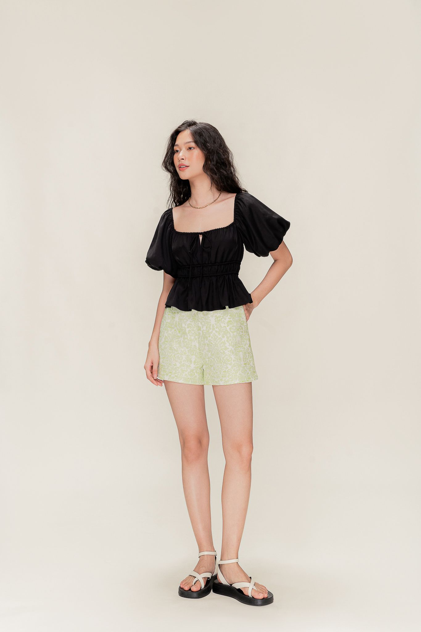  Light Green Textured Shorts 