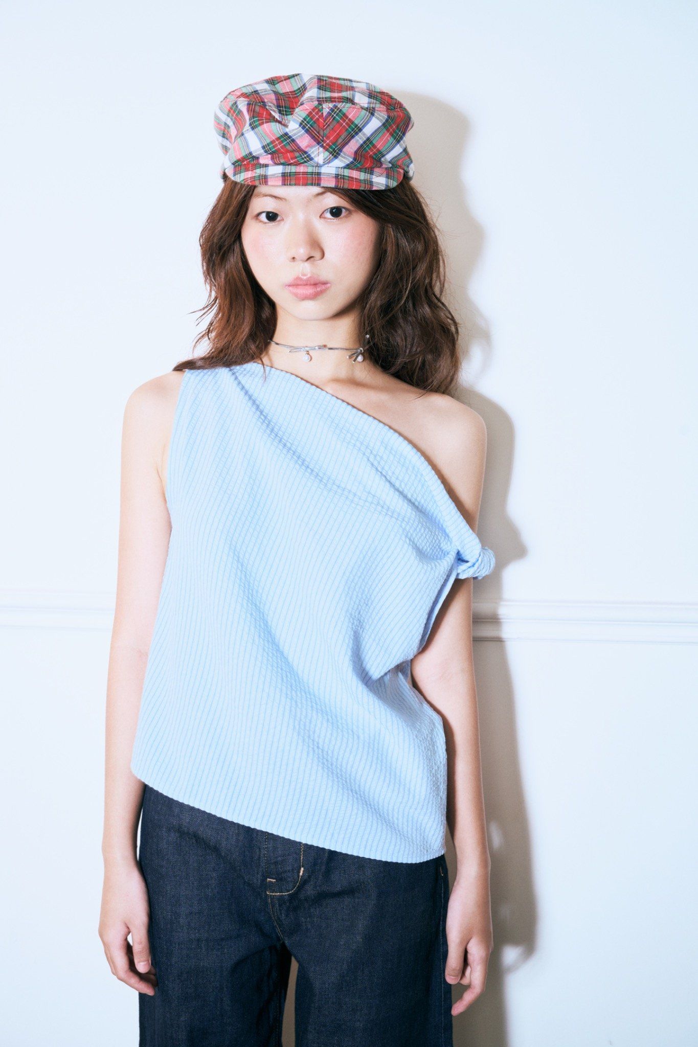  Striped One Shoulder Top 