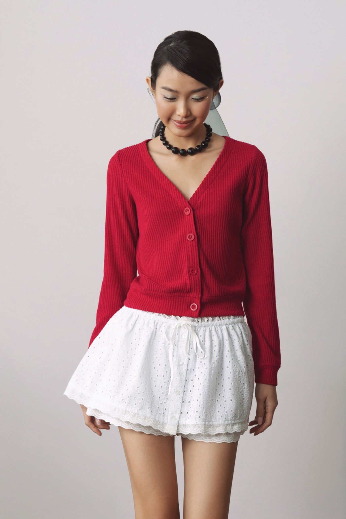  V-Neck Ribbed Cardigan 