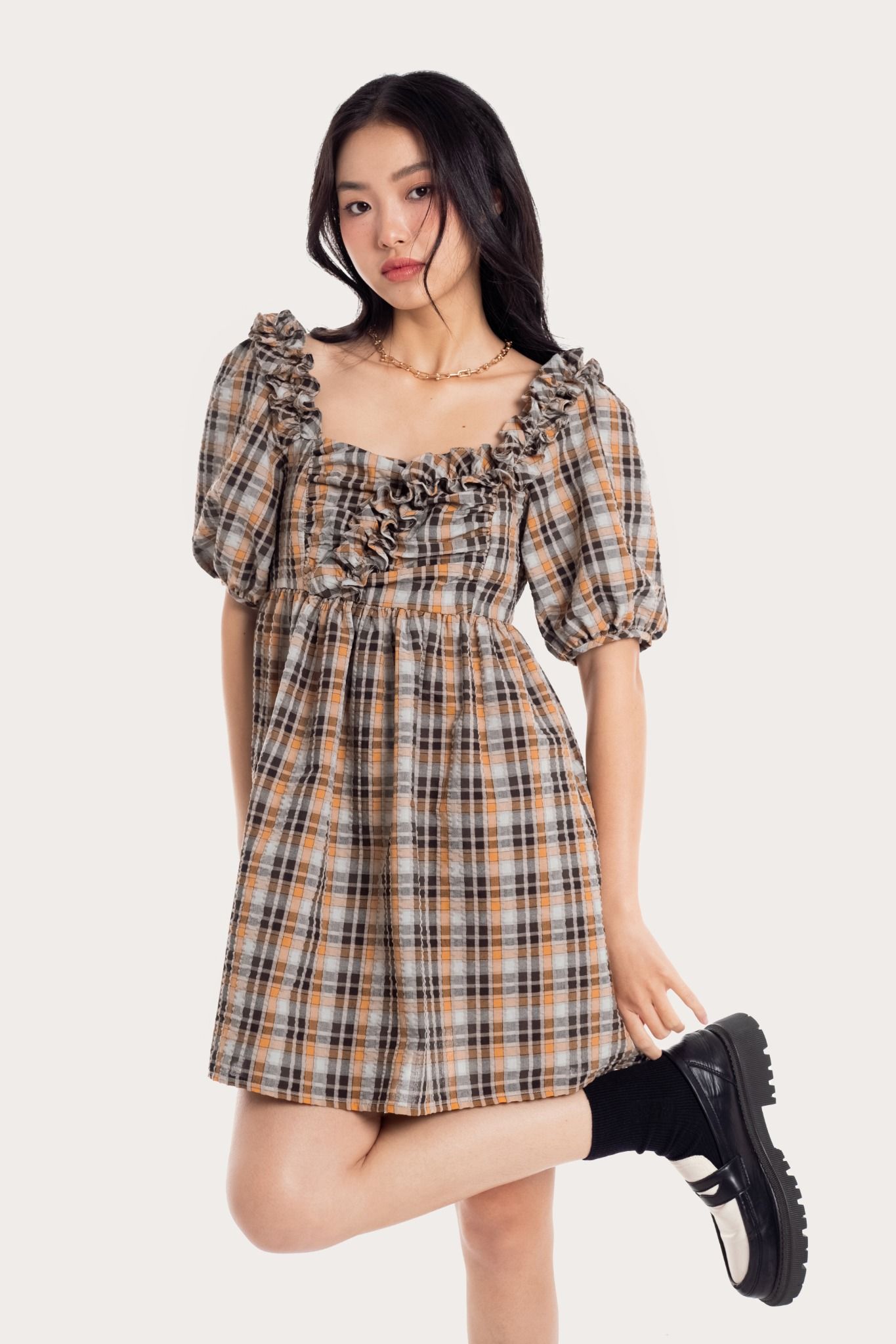 Checked Ruffle Babydoll Dress LIBÉ